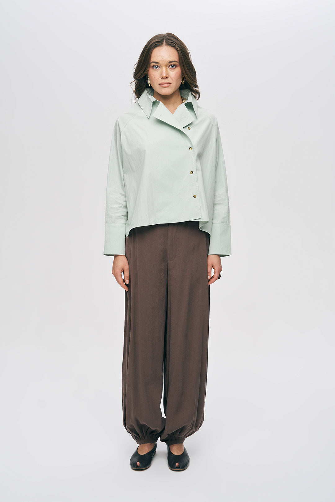 Orfeonegro Kruvaze Görünümlü Modern Kesim Mint Gömlek