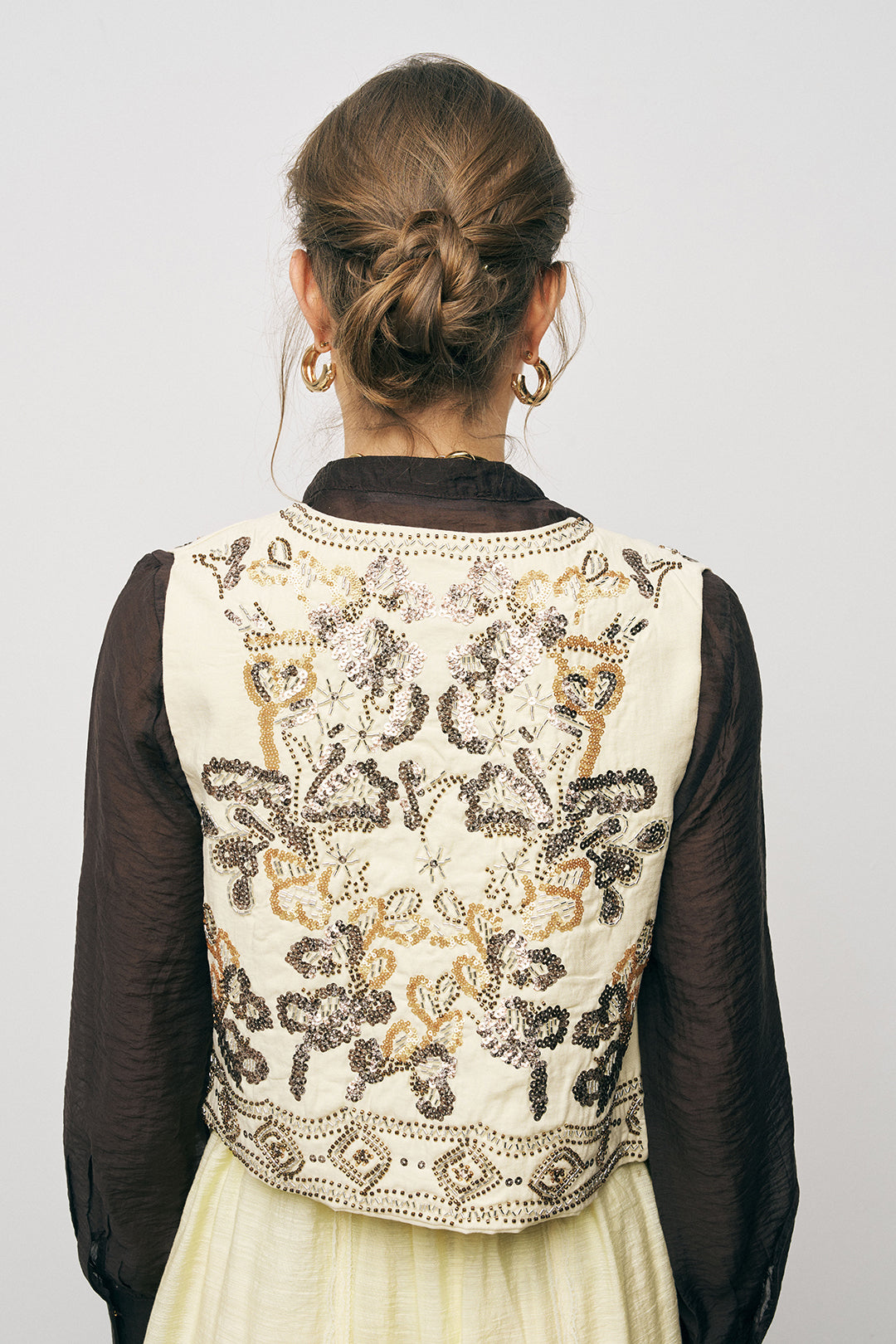 Orfeonegro Boncuk ve Nakışlı Kısa Sarı Yelek