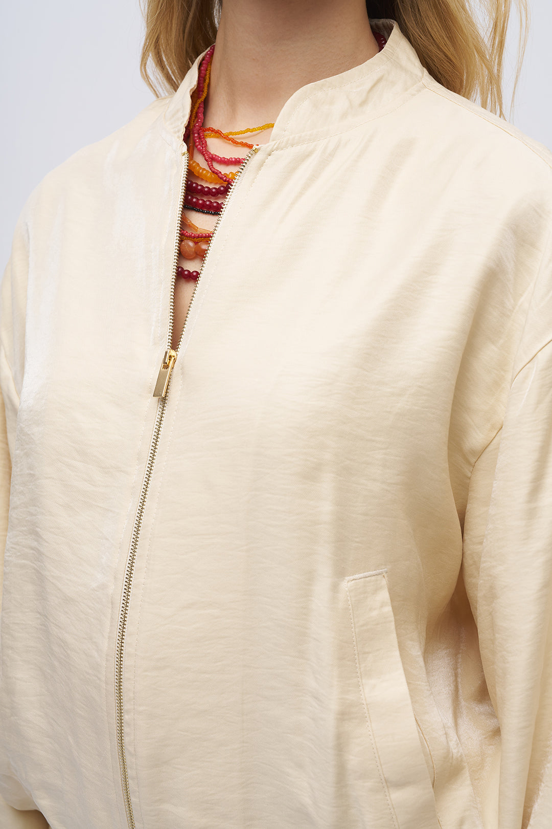 Toptan Kadın Fermuarlı Bomber Ceket Sarı