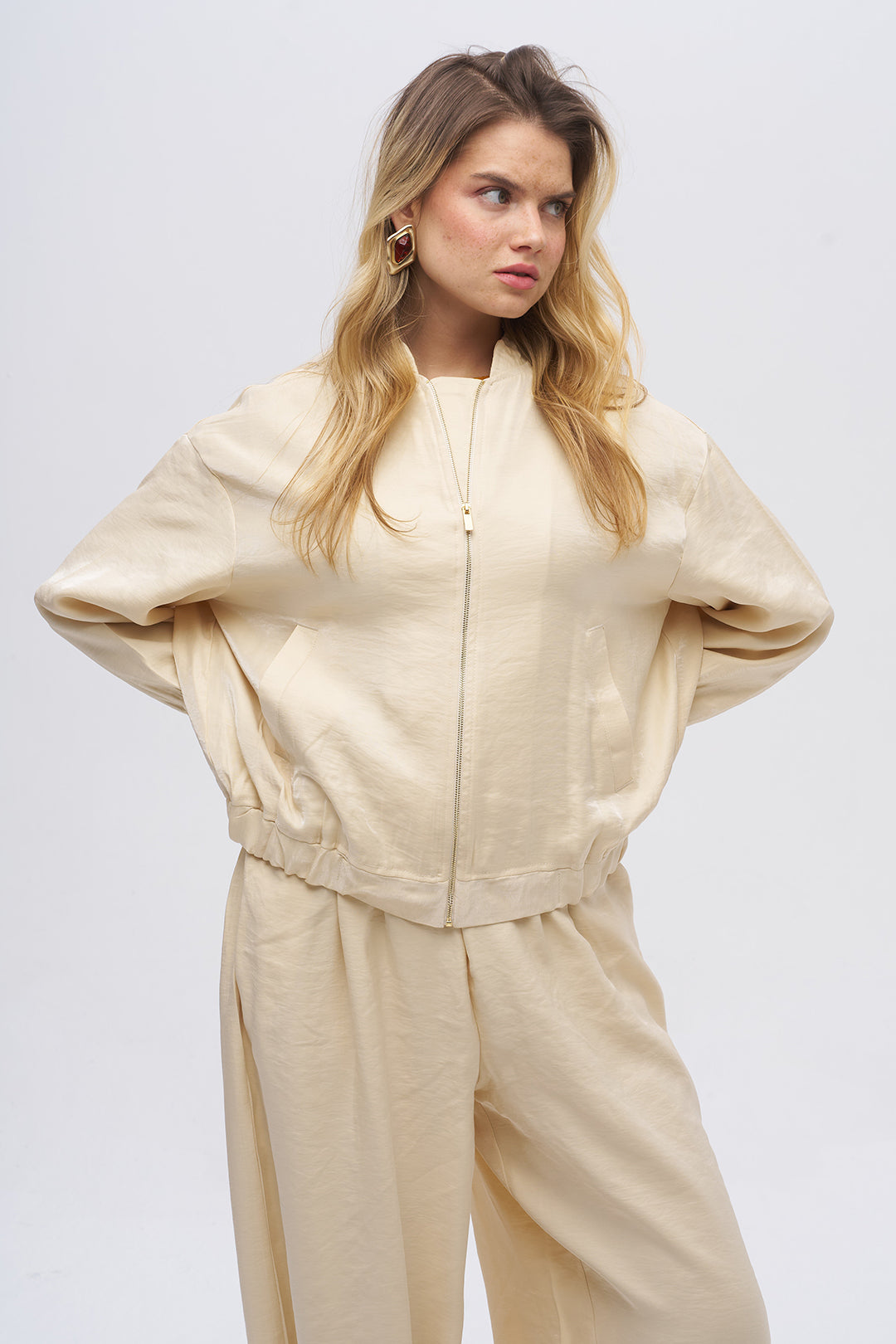 Toptan Kadın Fermuarlı Bomber Ceket Sarı