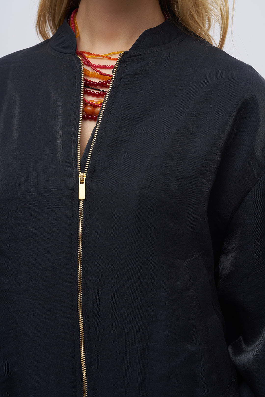 Toptan Kadın Fermuarlı Bomber Ceket Siyah