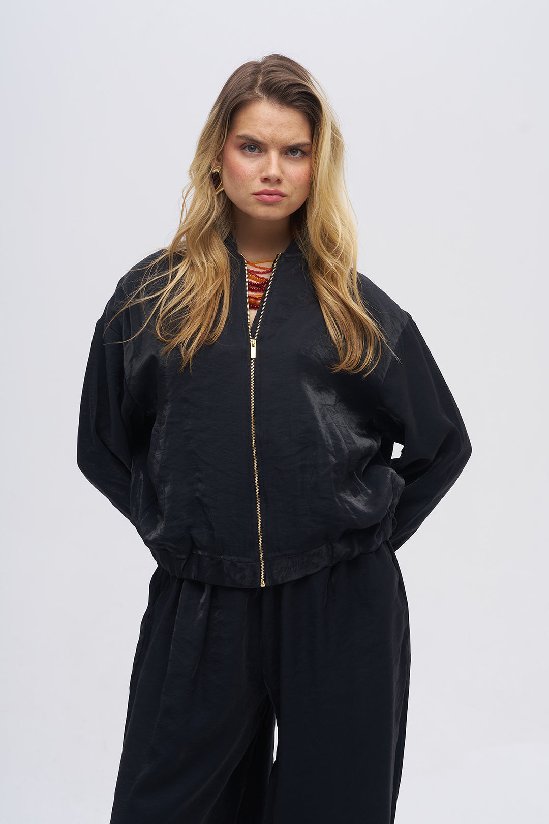 Toptan Kadın Fermuarlı Bomber Ceket Siyah