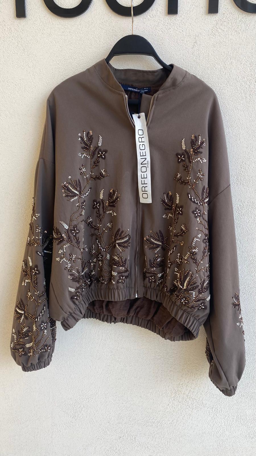 Taşlı ve Nakışlı Bomber Ceket Kahve