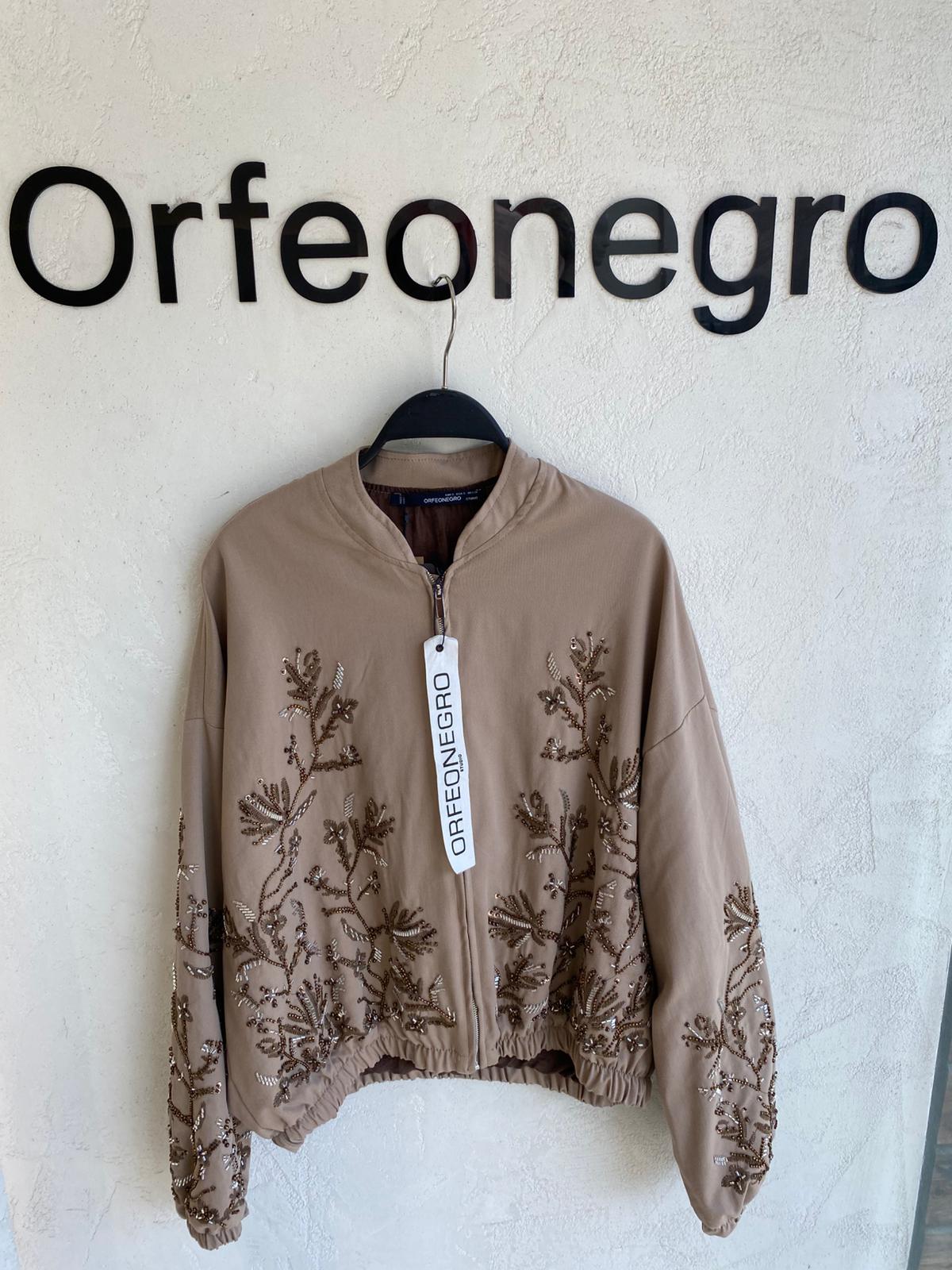 Taşlı ve Nakışlı Bomber Ceket Karamel