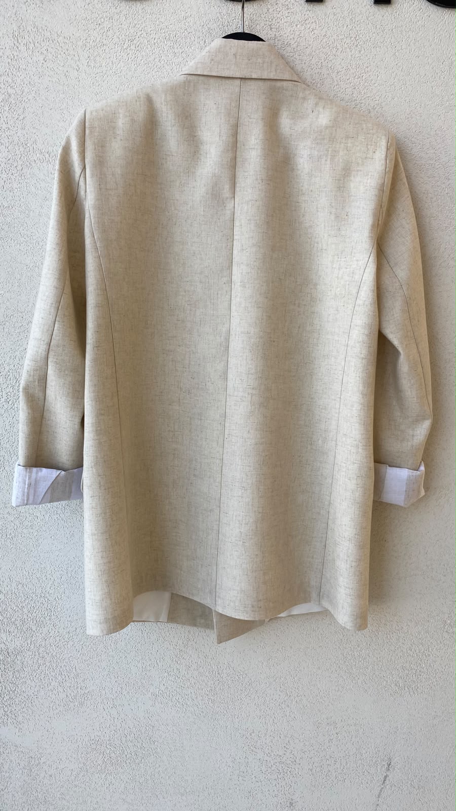 Toptan Keten Karışımlı Astarlı Natur Kadın Blazer Ceket