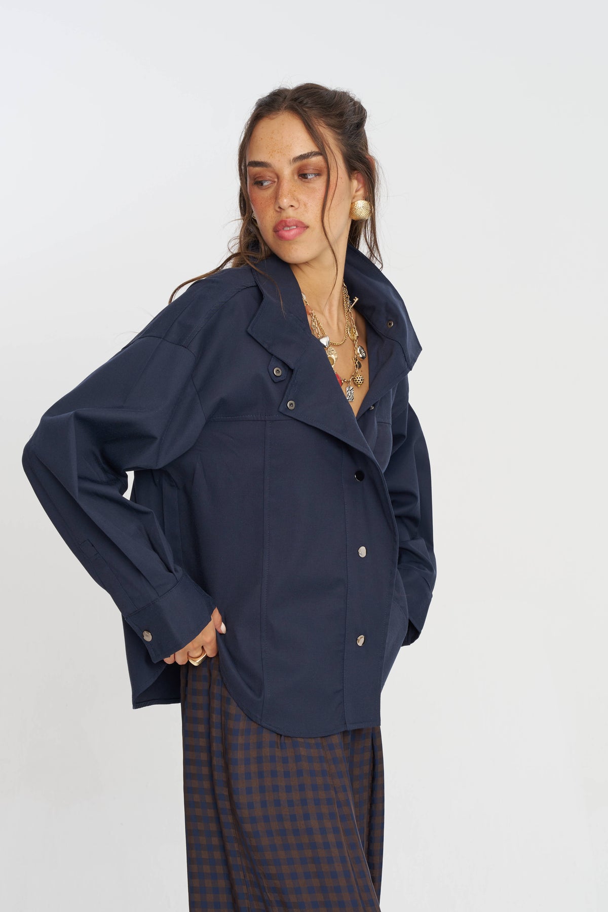 Toptan Düğme Detaylı Tencel Karışımlı Kadın Ceket Laci
