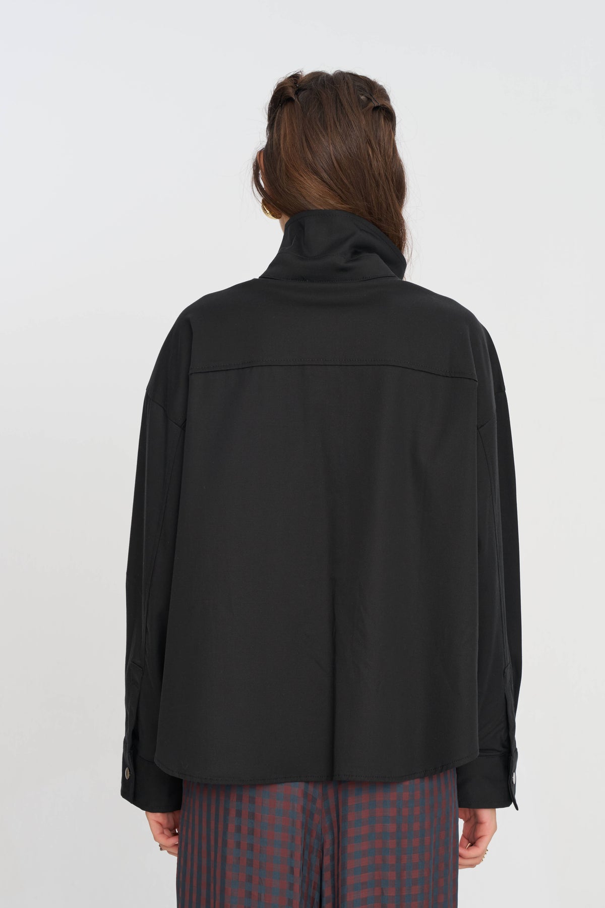 Toptan Düğme Detaylı Tencel Karışımlı Kadın Ceket Siyah