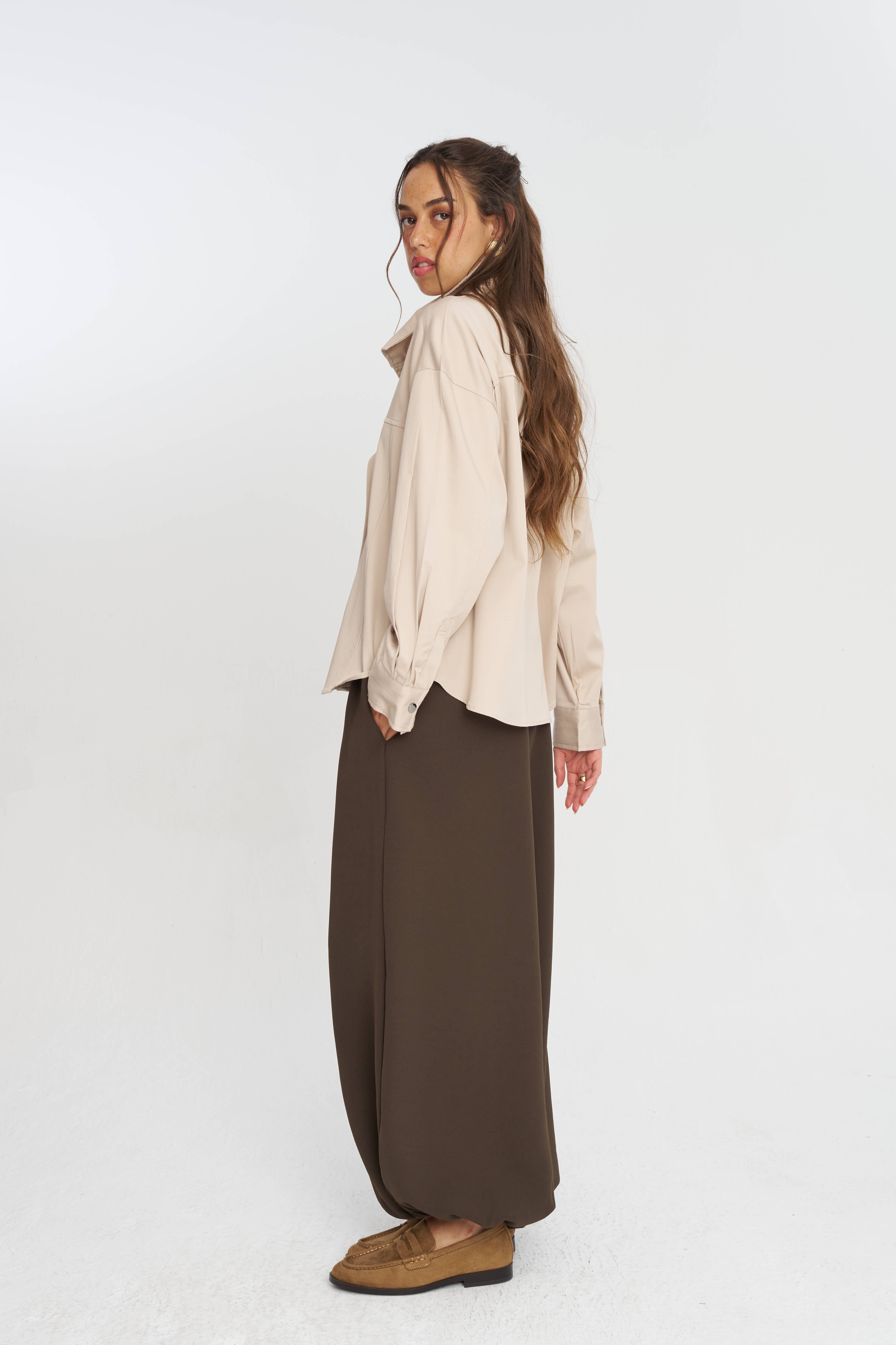 Toptan Düğme Detaylı Tencel Karışımlı Kadın Ceket Taş