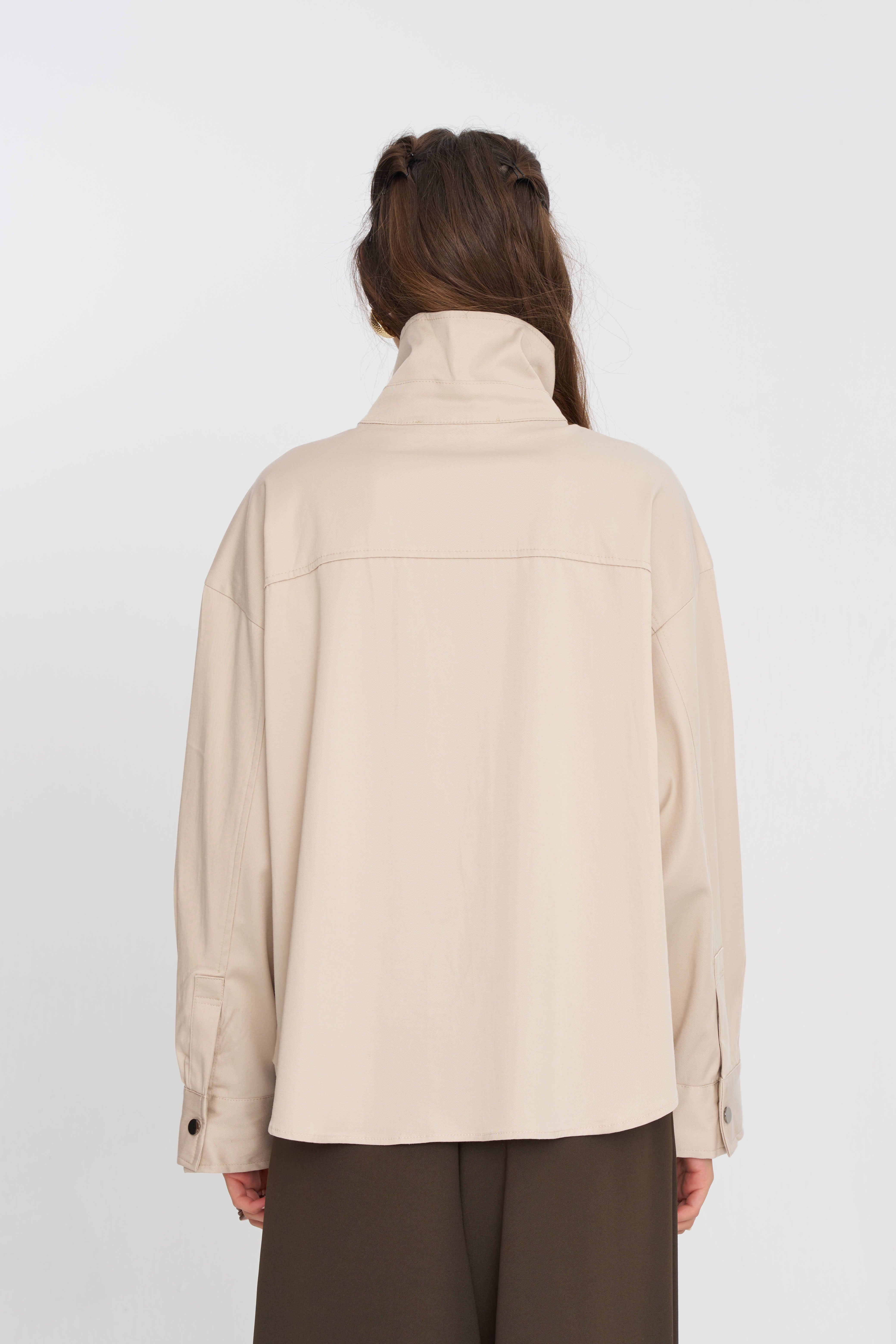 Toptan Düğme Detaylı Tencel Karışımlı Kadın Ceket Taş