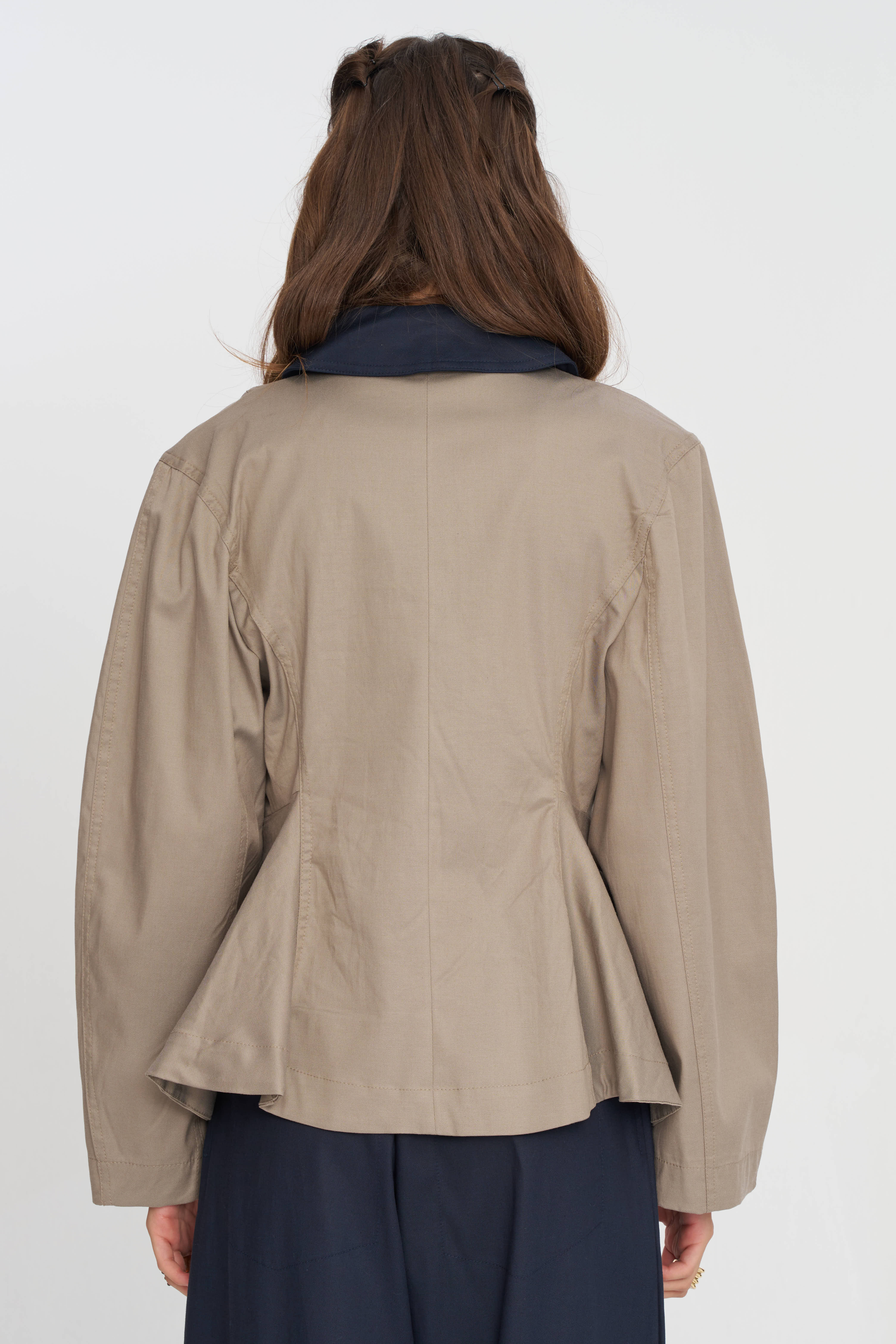 Toptan Kontrast Yakalı Tencel Karışımlı Kadın Ceket Vizon