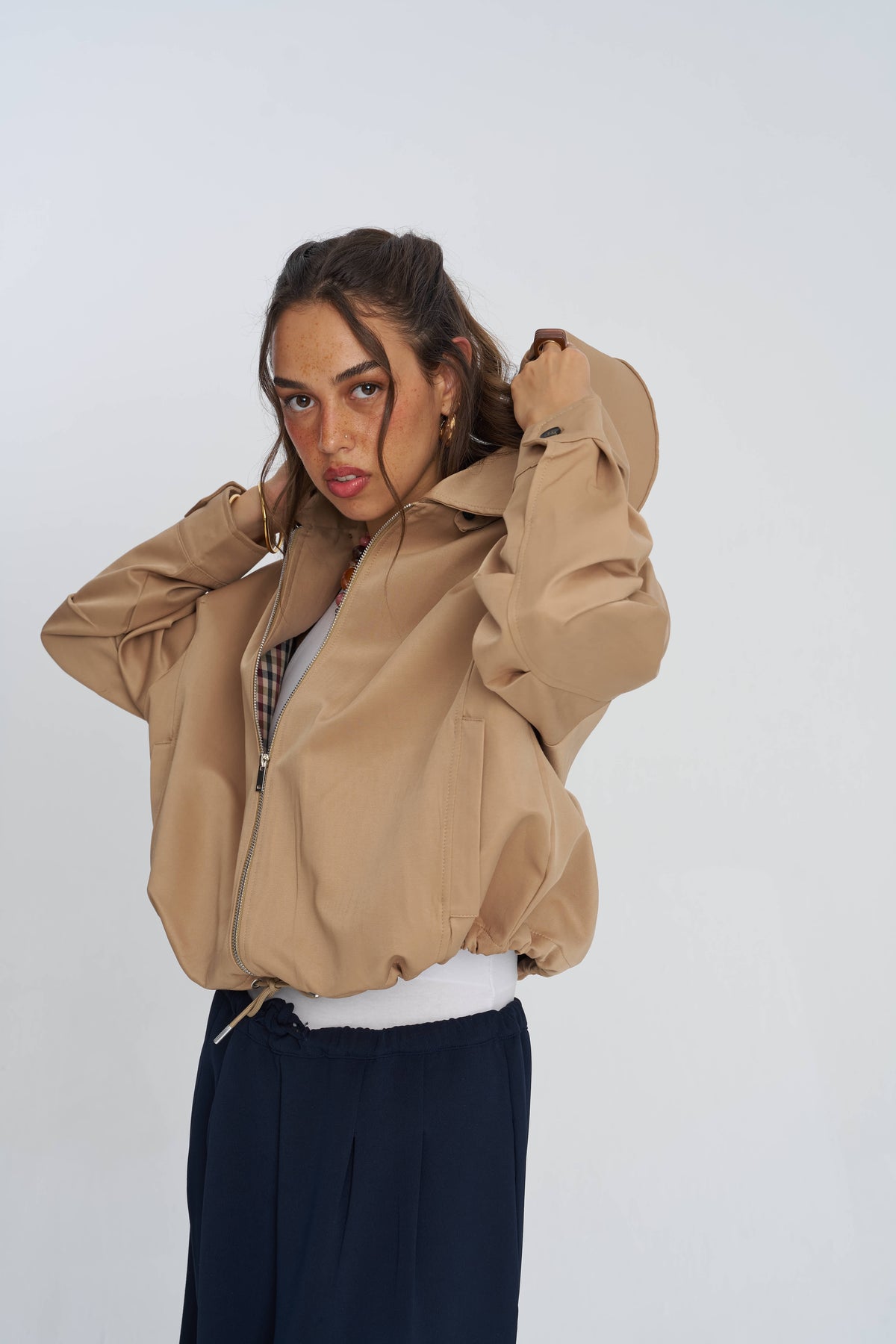 Toptan Astarlı Ekose Detaylı Oversize Pamuklu Kadın Ceket