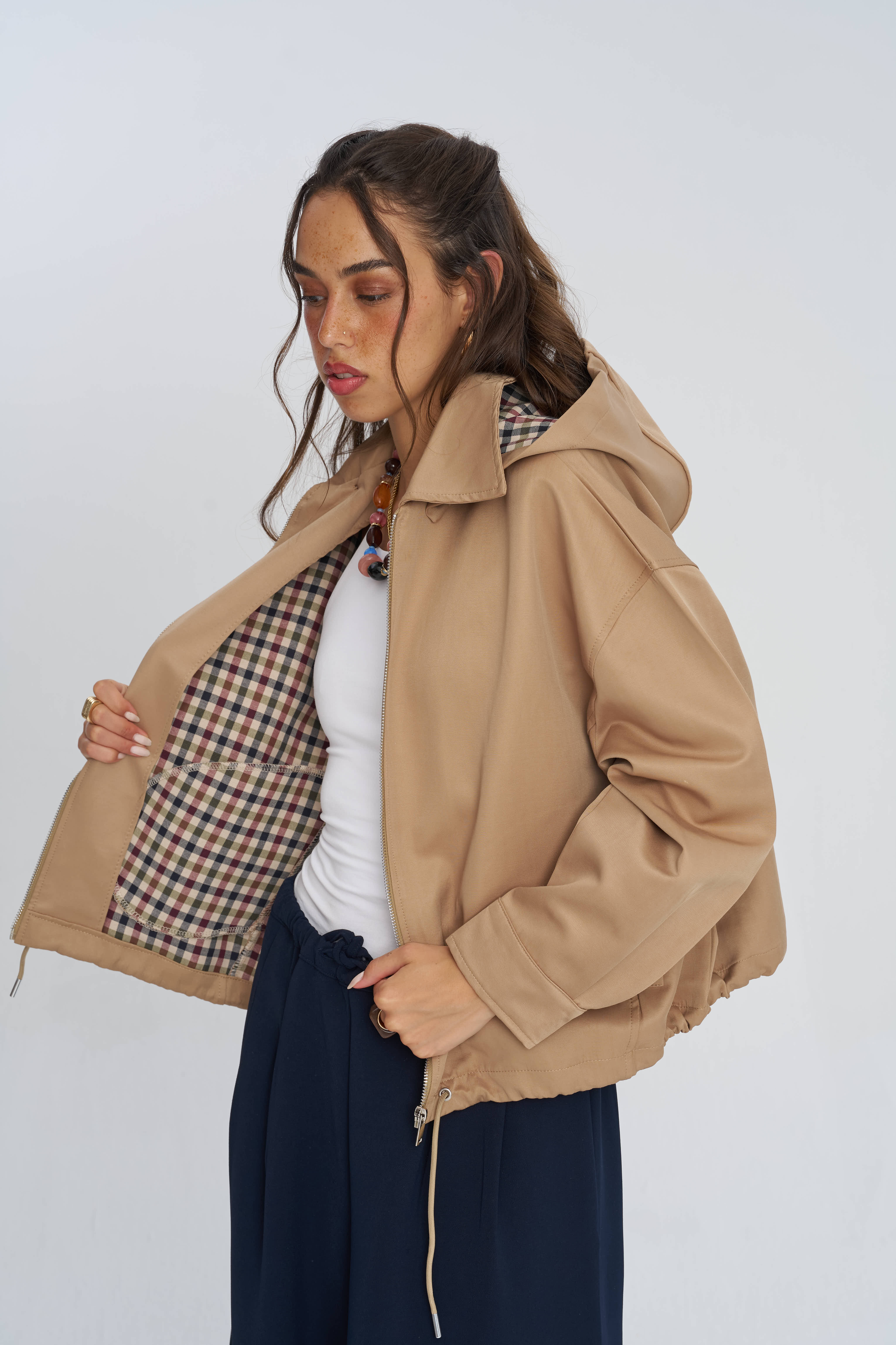 Toptan Astarlı Ekose Detaylı Oversize Pamuklu Kadın Ceket