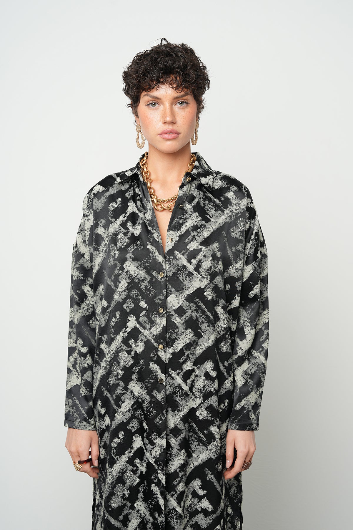 Orfeonegro Siyah Çizgi Desenli Tunik Gömlek