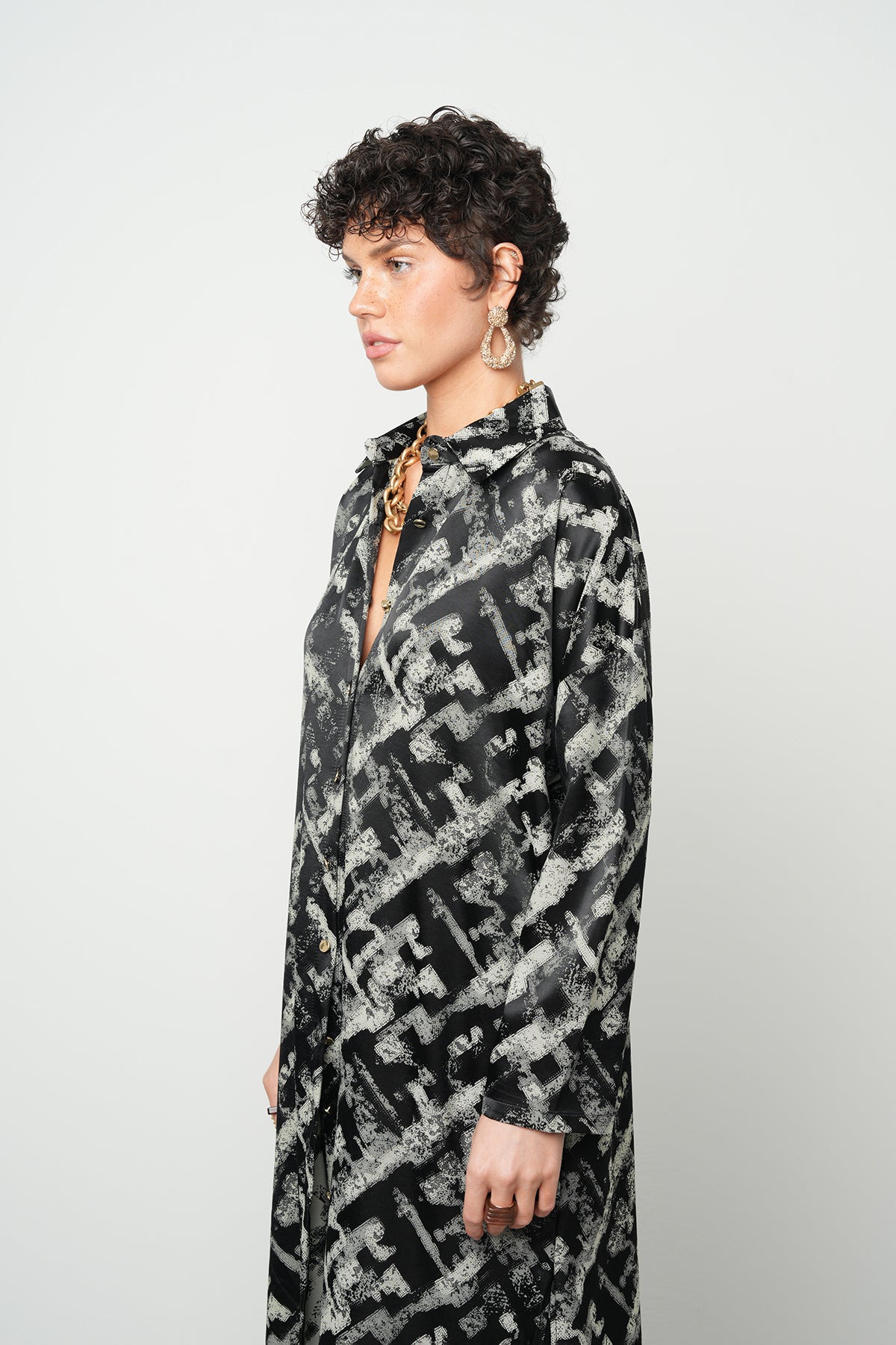 Orfeonegro Siyah Çizgi Desenli Tunik Gömlek