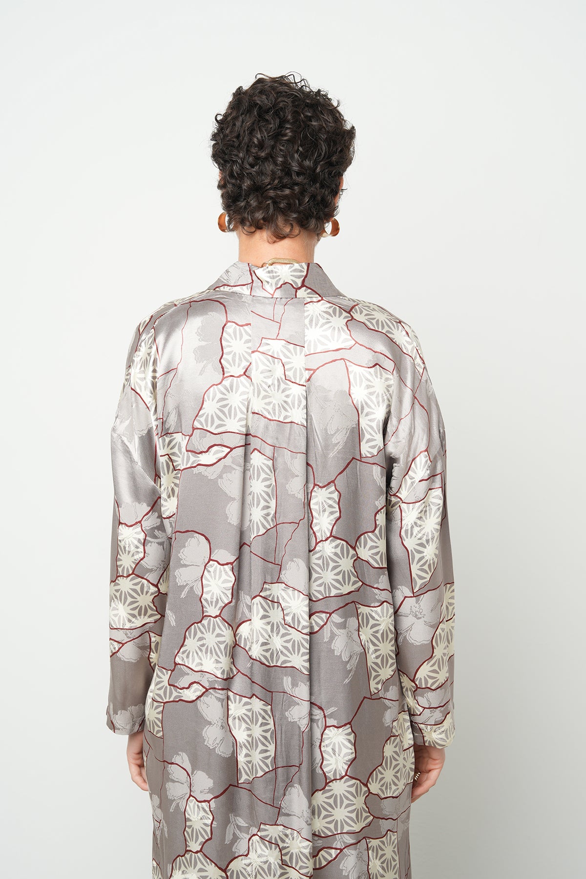 Orfeonegro Geometrik Desenli Uzun Saten Gömlek