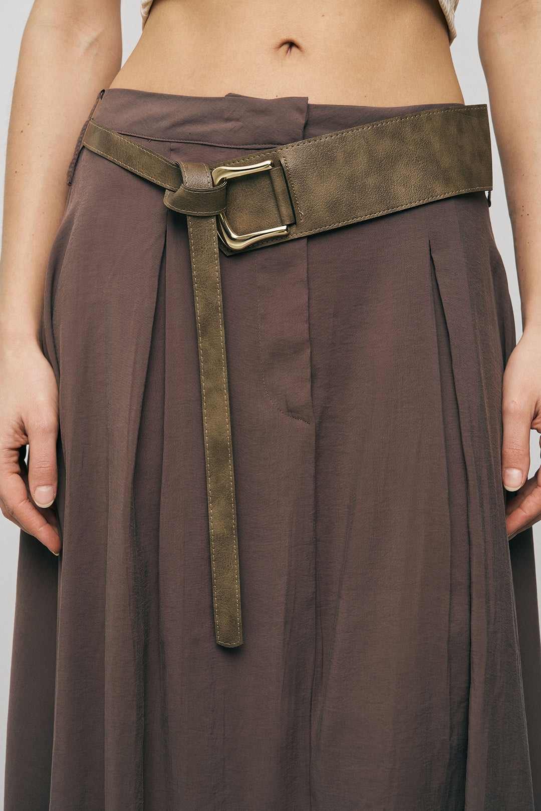 Orfeonegro Kemerli Kloş Kahve Midi Etek