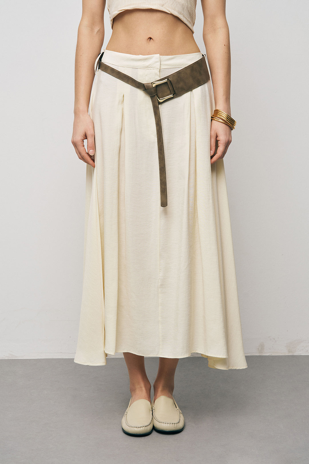 Orfeonegro Kemerli Kloş Sarı Midi Etek