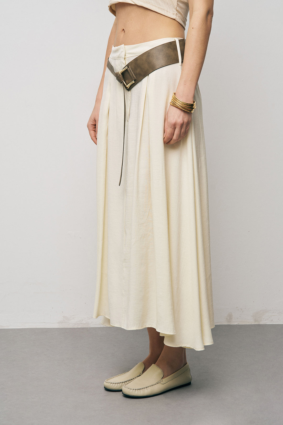 Orfeonegro Kemerli Kloş Sarı Midi Etek