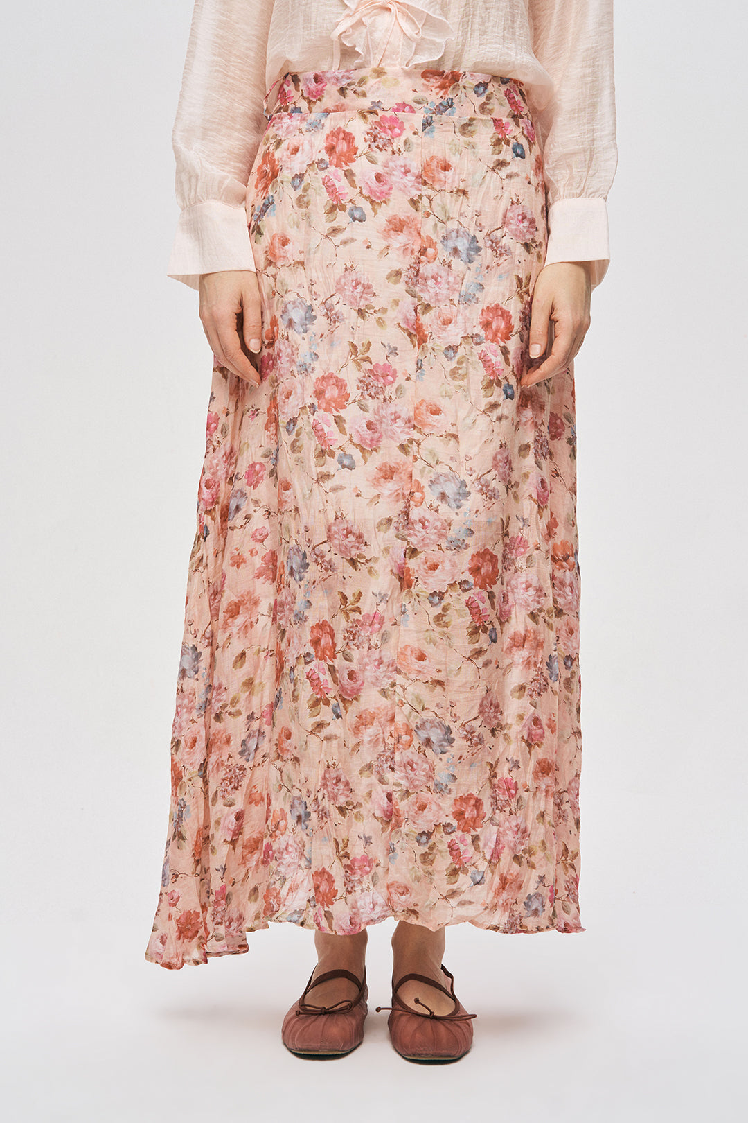 Dökümlü Çiçekli Maksi Boy Etek