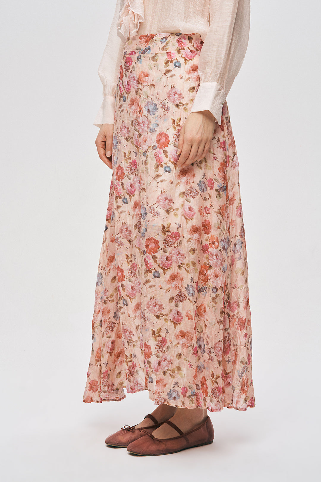 Dökümlü Çiçekli Maksi Boy Etek