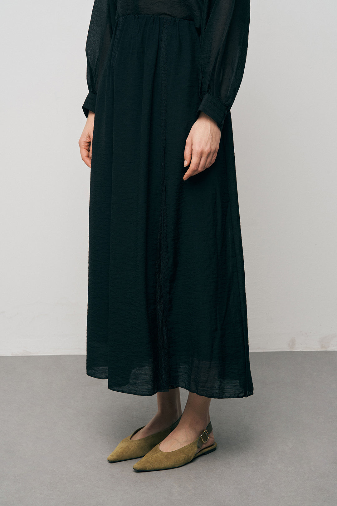 Orfeonegro Siyah Nakışlı ve Dantel Şerit Detaylı Maxi Boy Etek