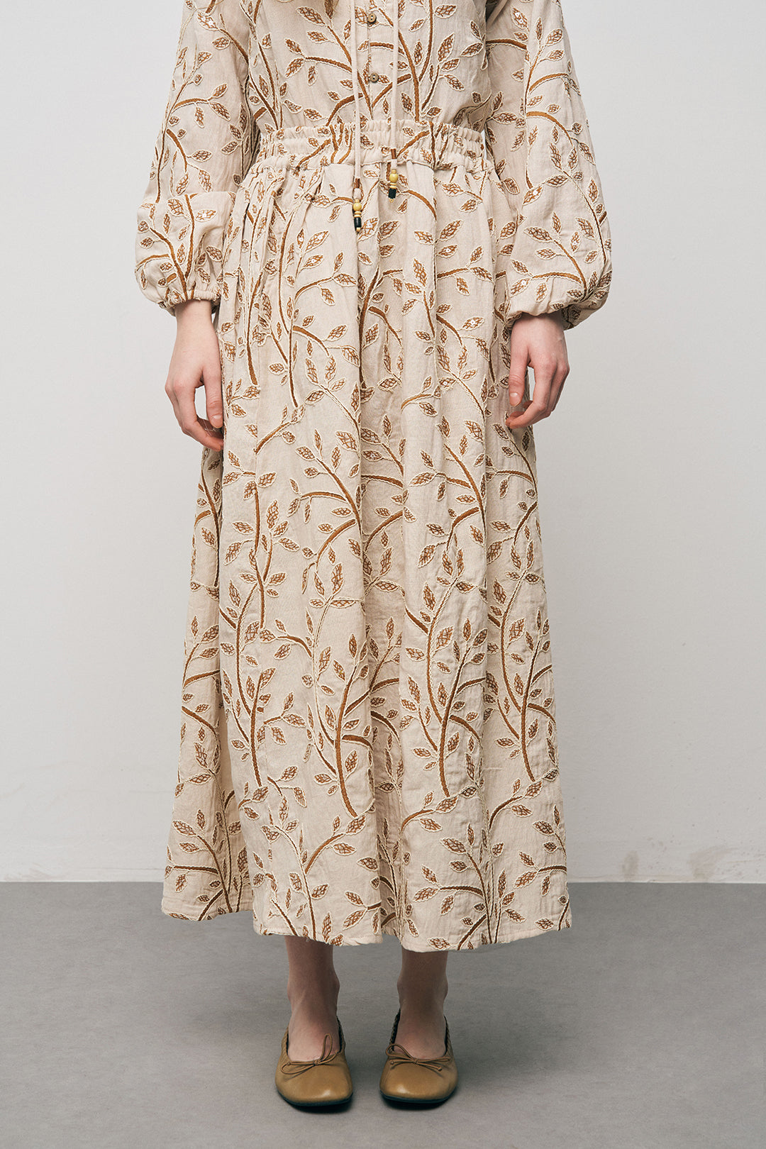 Otantik Desenli Tiril Tiril Yazlık Kahve Etek