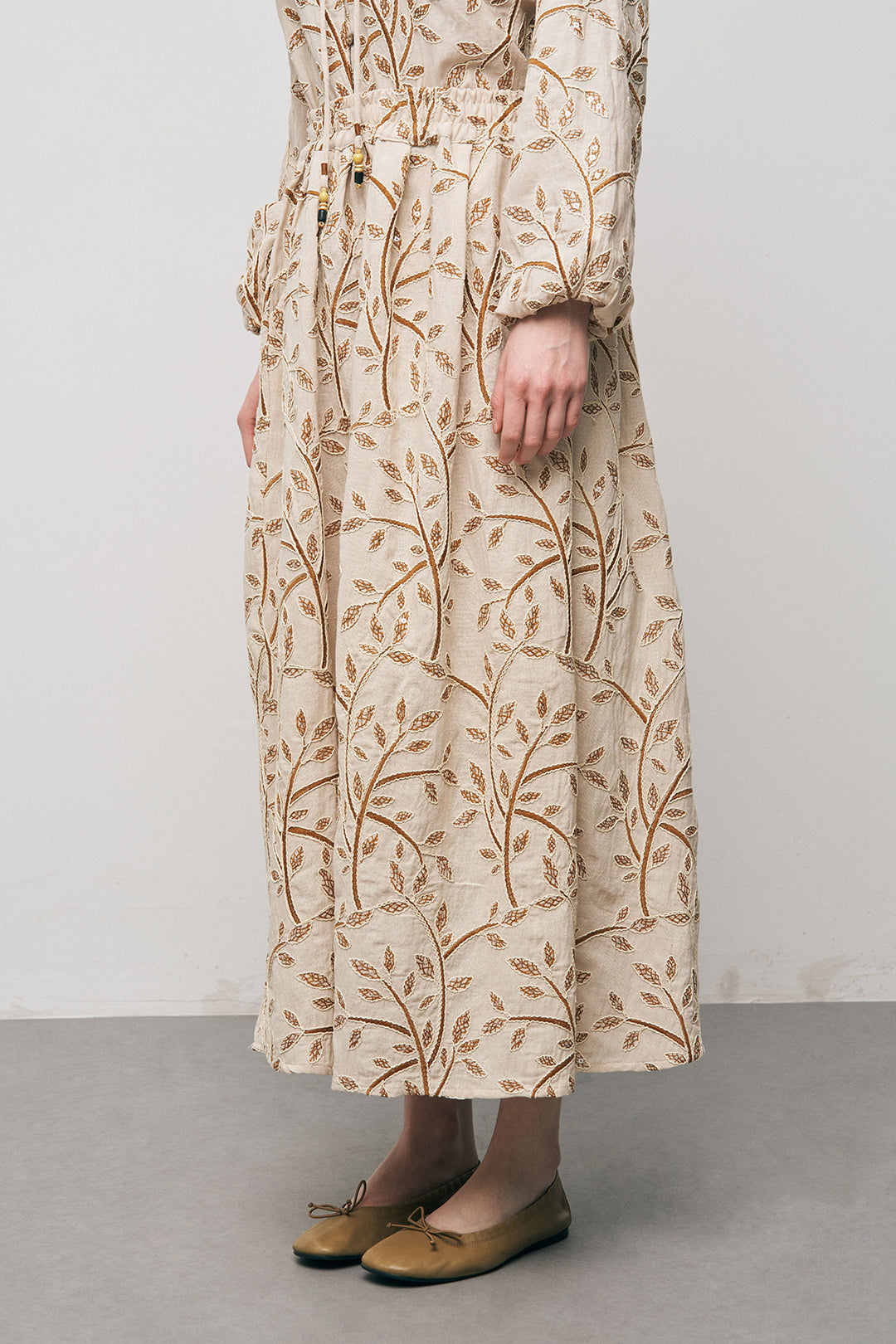 Otantik Desenli Tiril Tiril Yazlık Kahve Etek