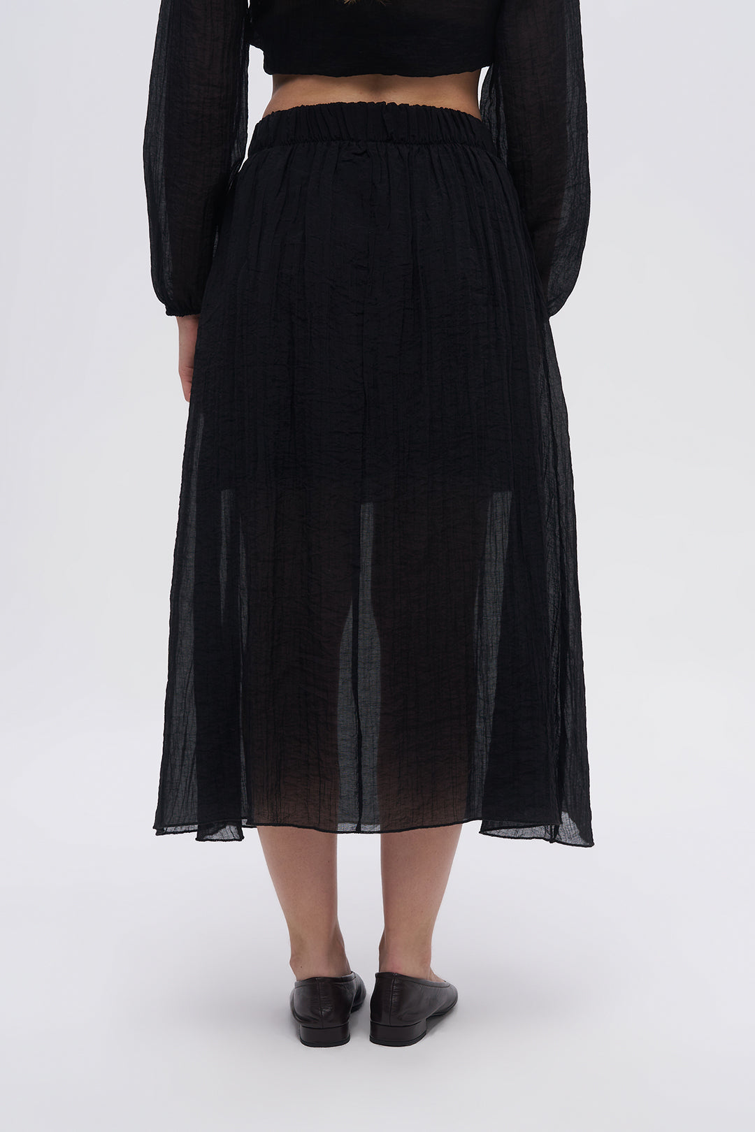 Beli Lastikli Çizgi Dokulu Yarı Astarlı Siyah Etek