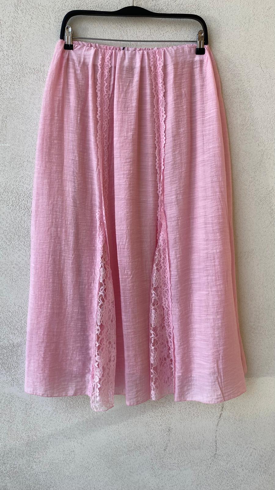 Toptan Dantel Şeritli Pembe Midi Etek