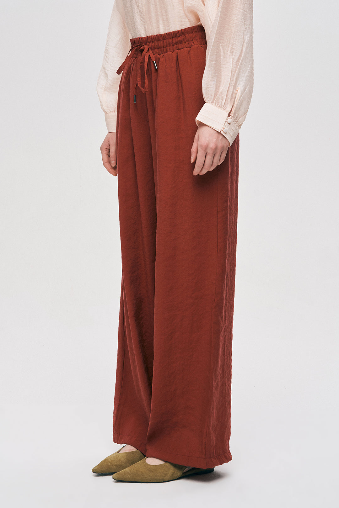 Büzgülü Bel Yazlık Kadın Pantolon Bordo