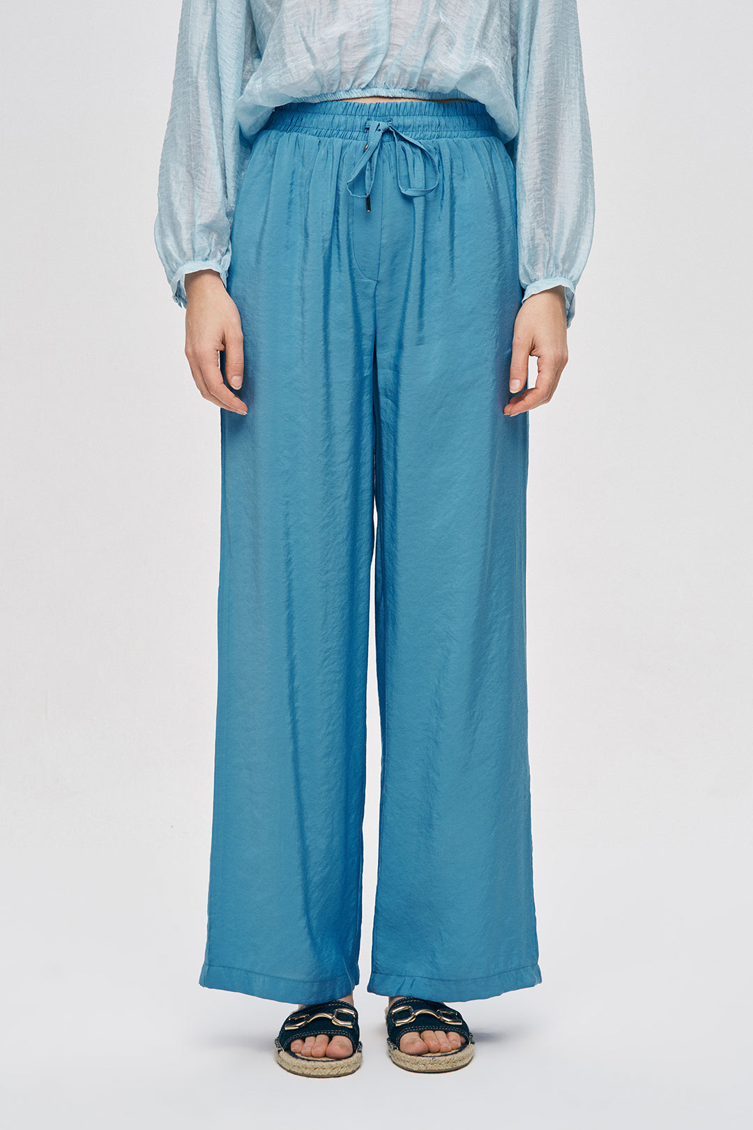 Bol Paça Rahat Kalıp Kumaş Pantolon Mavi