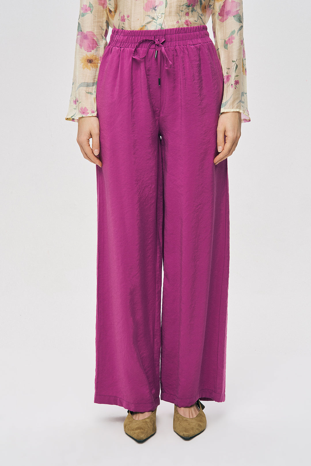 Bol Paça Rahat Kalıp Kumaş Pantolon Mürdüm