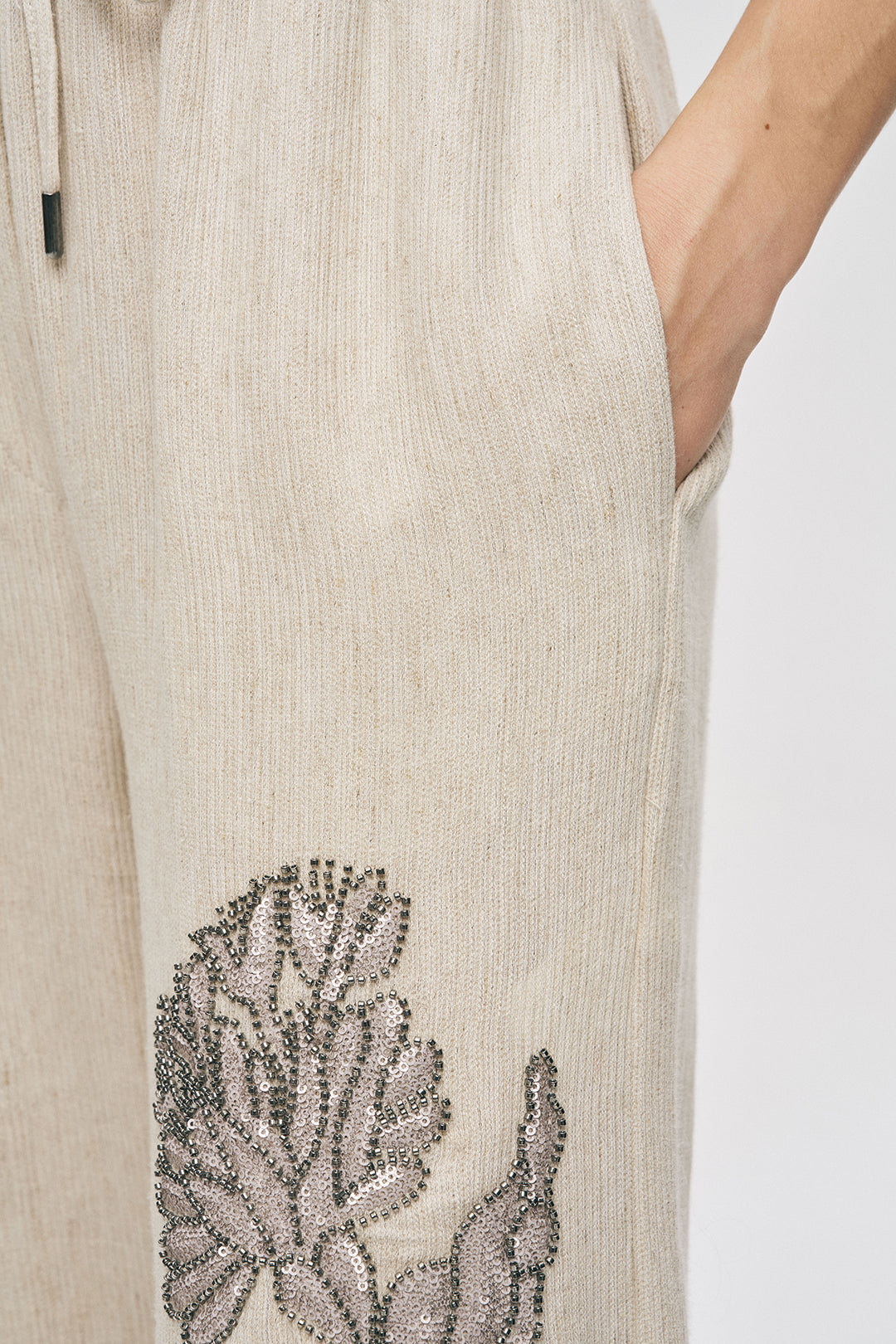 Orfeonegro Zarif Nakış Detaylı Keten Karışımlı Palazzo Pantolon