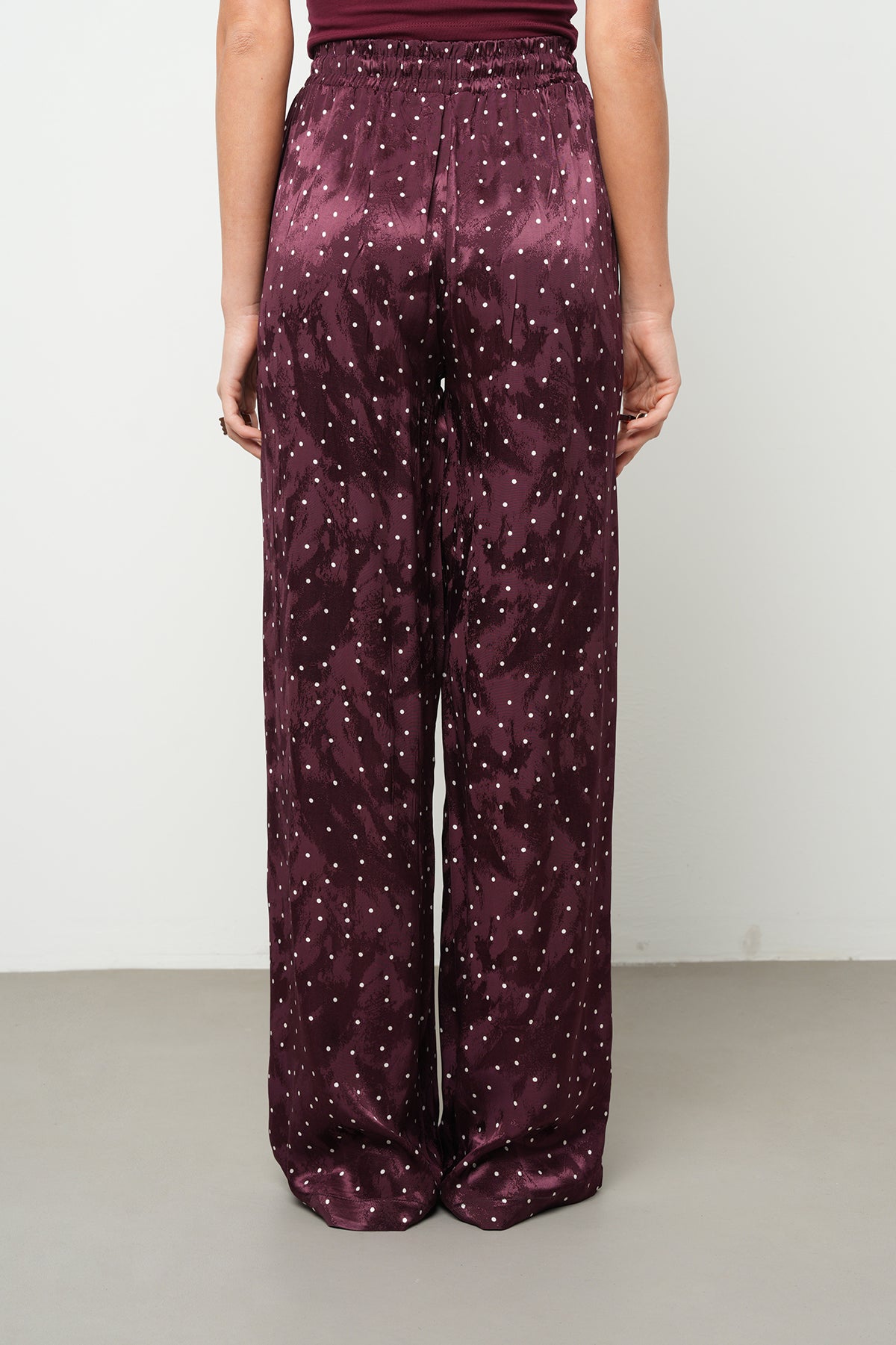 Puantiyeli Saten Bol Paça Pantolon