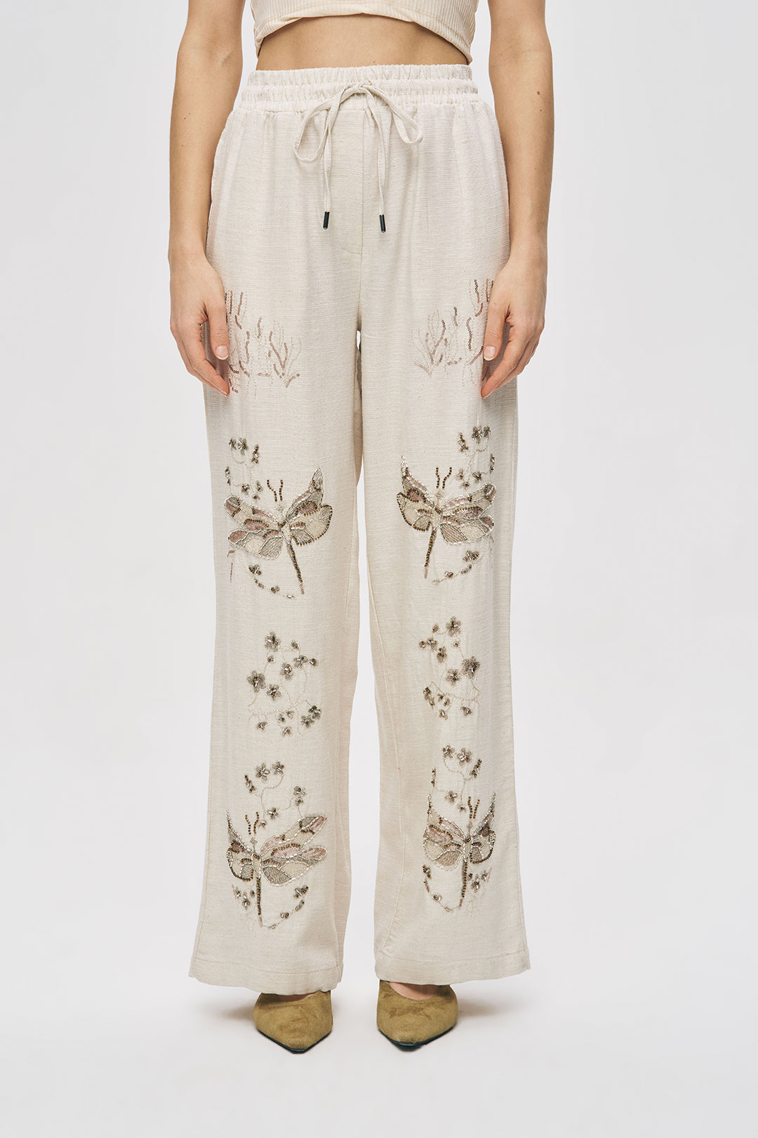 Orfeonegro Kelebek Nakış İşlemeli Rahat Kalıp Pantolon