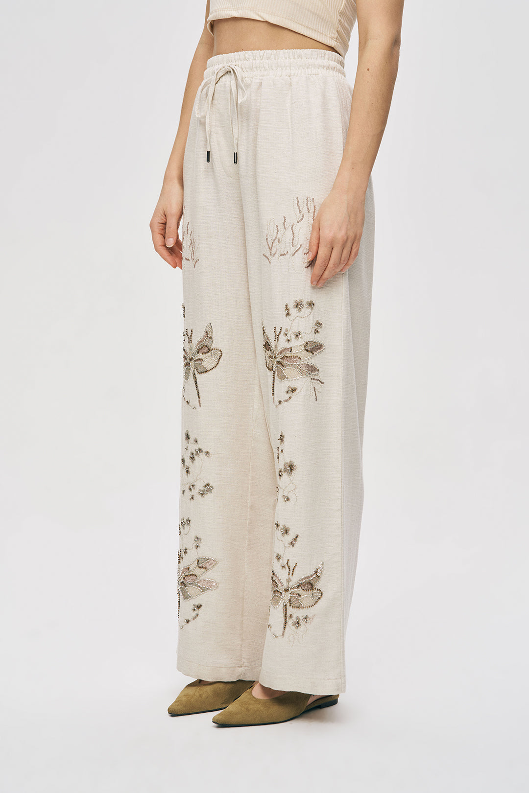 Orfeonegro Kelebek Nakış İşlemeli Rahat Kalıp Pantolon