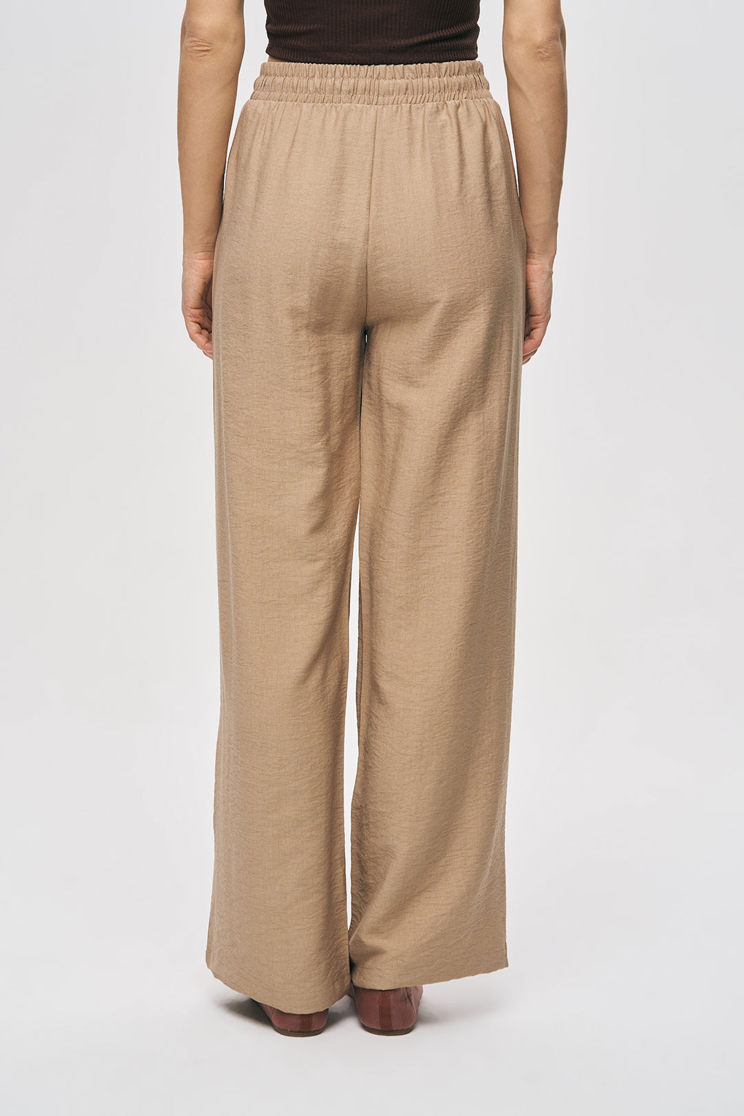 Orfeonegro Kuş ve Çiçek Boncuk İşlemeli Beli Bağcıklı Rahat Kesim Pantolon Bej