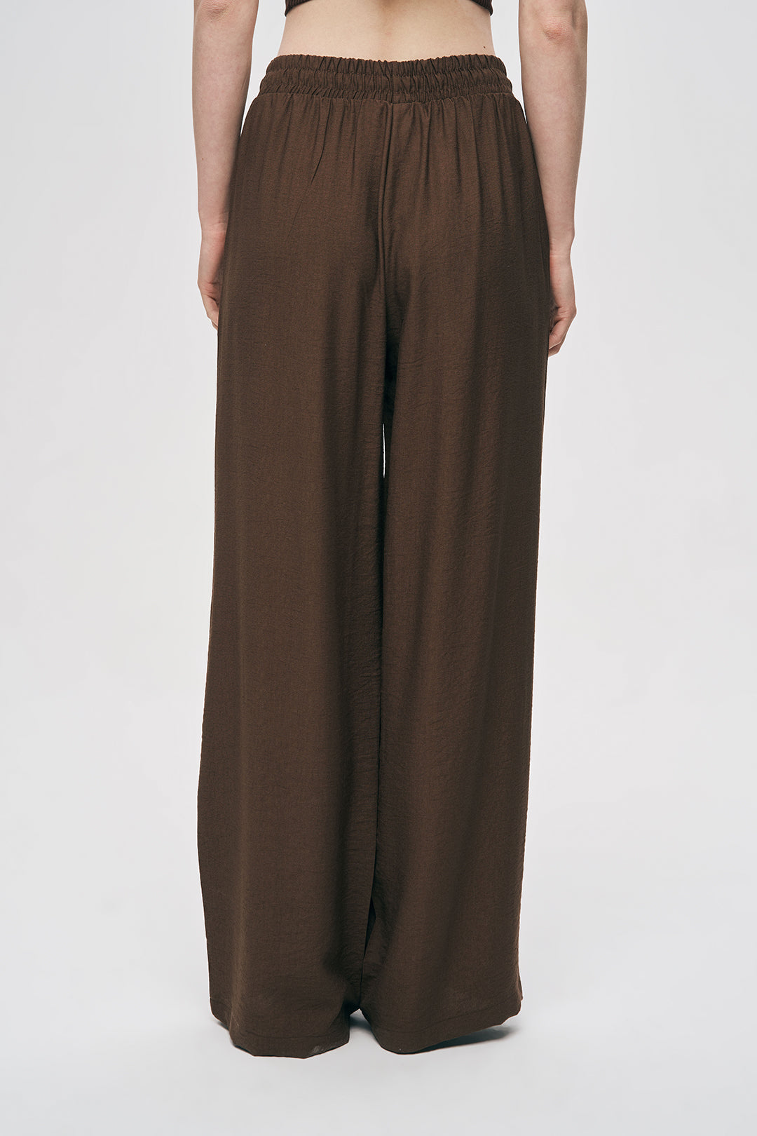 Orfeonegro Kuş ve Çiçek Boncuk İşlemeli Beli Bağcıklı Rahat Kesim Pantolon Kahve