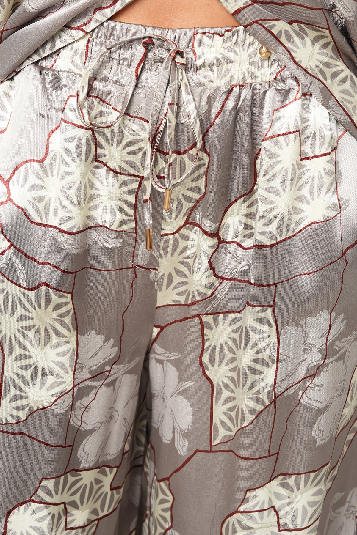 Orfeonegro Geometrik Desenli Palazzo Saten Pantolon