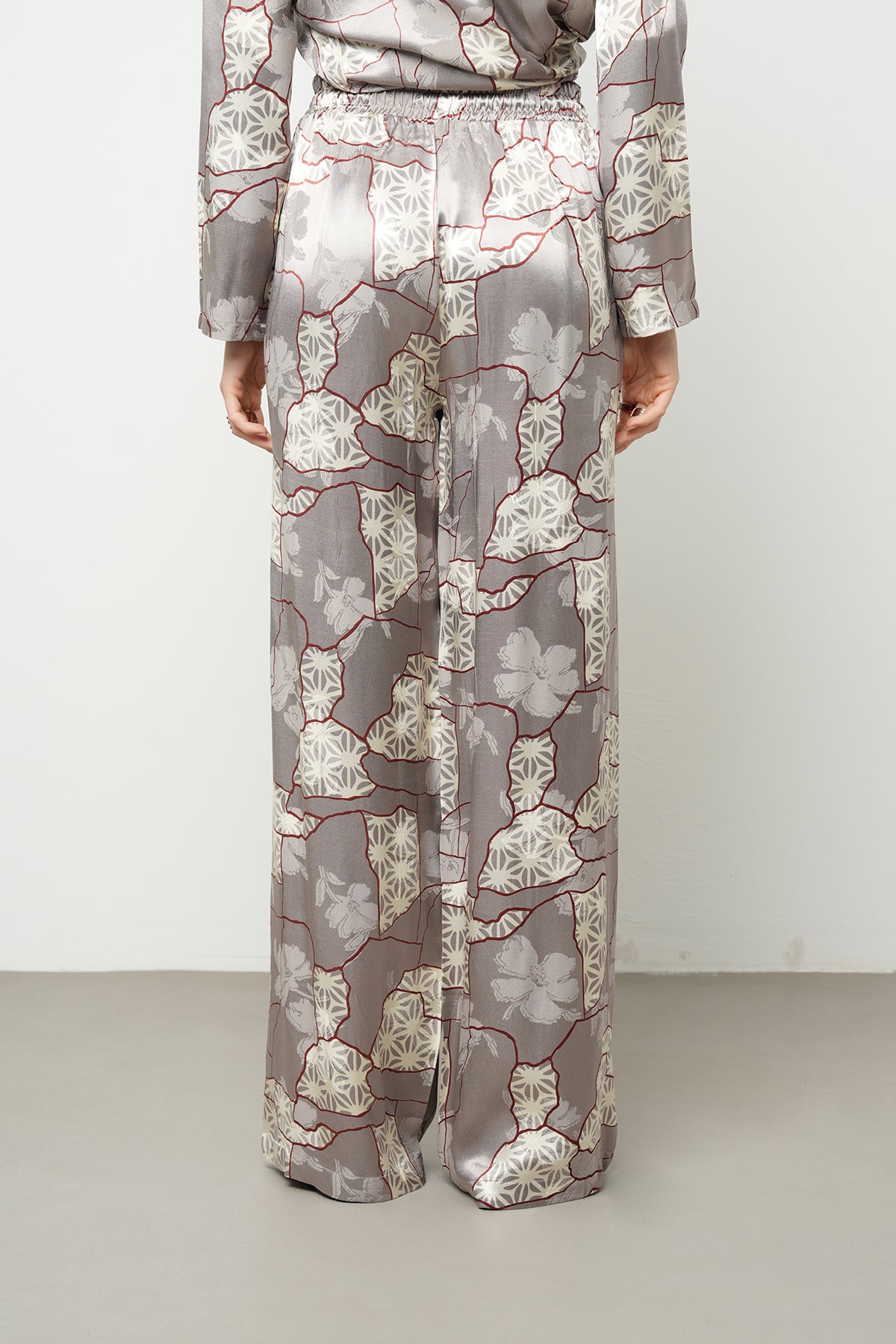 Orfeonegro Geometrik Desenli Palazzo Saten Pantolon