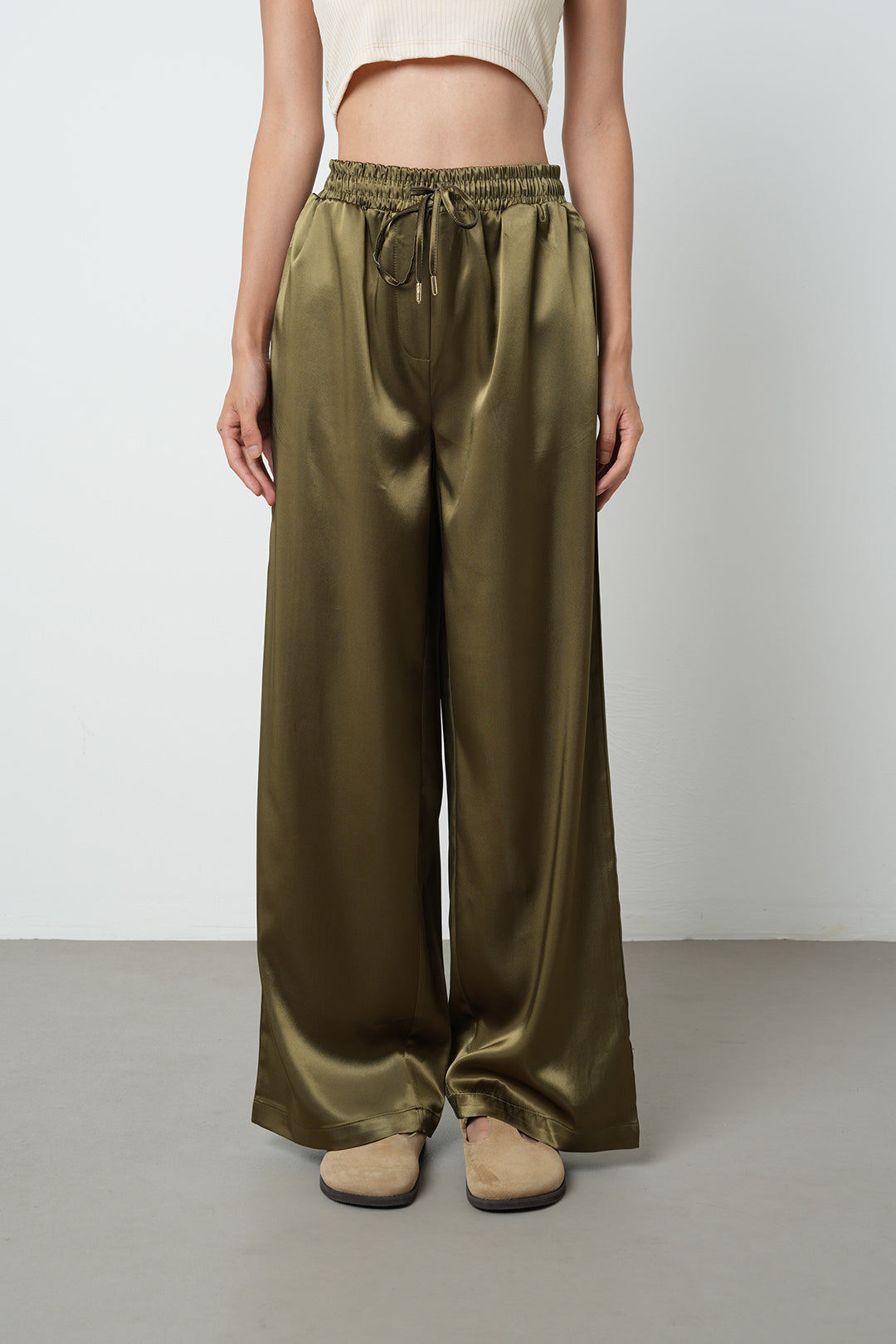 Orfeonegro Haki Saten Palazzo Pantolon