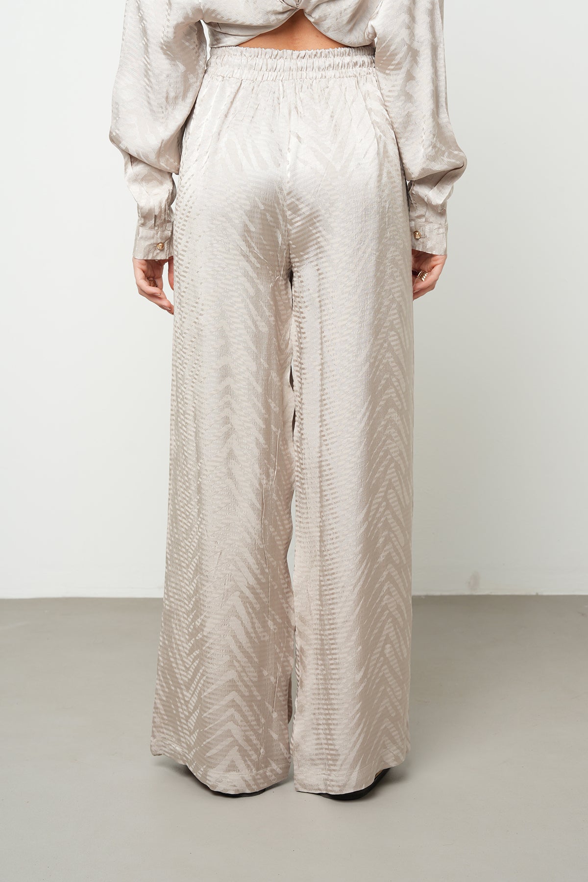 Orfeonegro Geometrik Desenli Palazzo Pantolon Bej