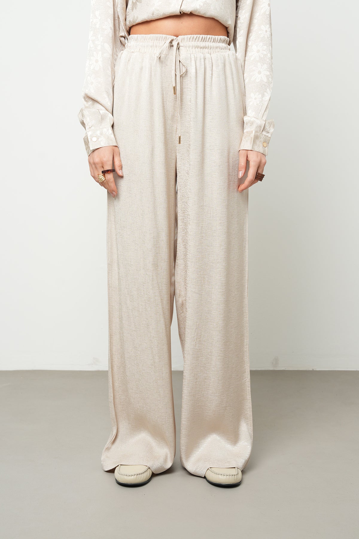 Orfeonegro Beli Lastikli Palazzo Pantolon