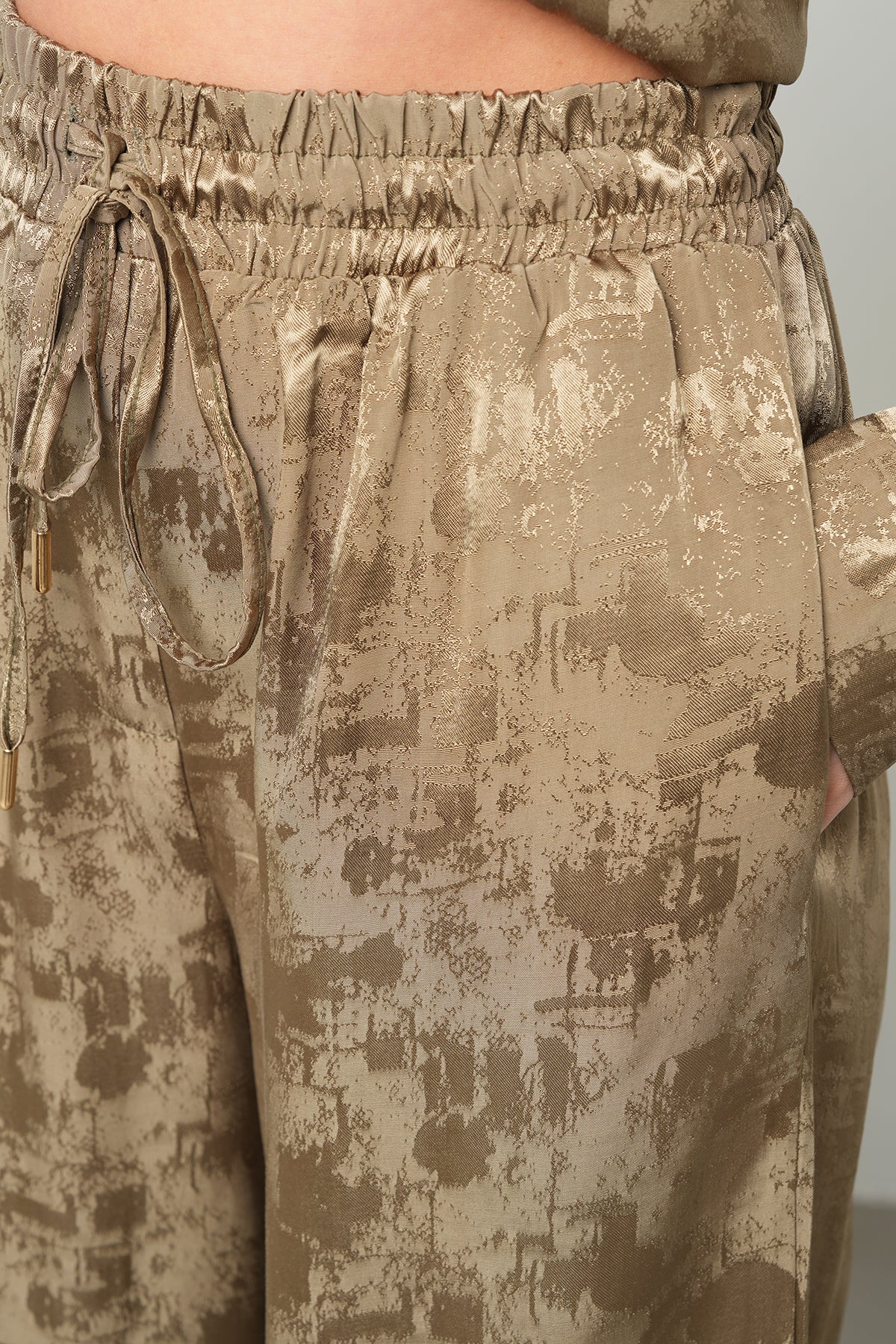 Orfeonegro Haki Saten Desenli Palazzo Pantolon