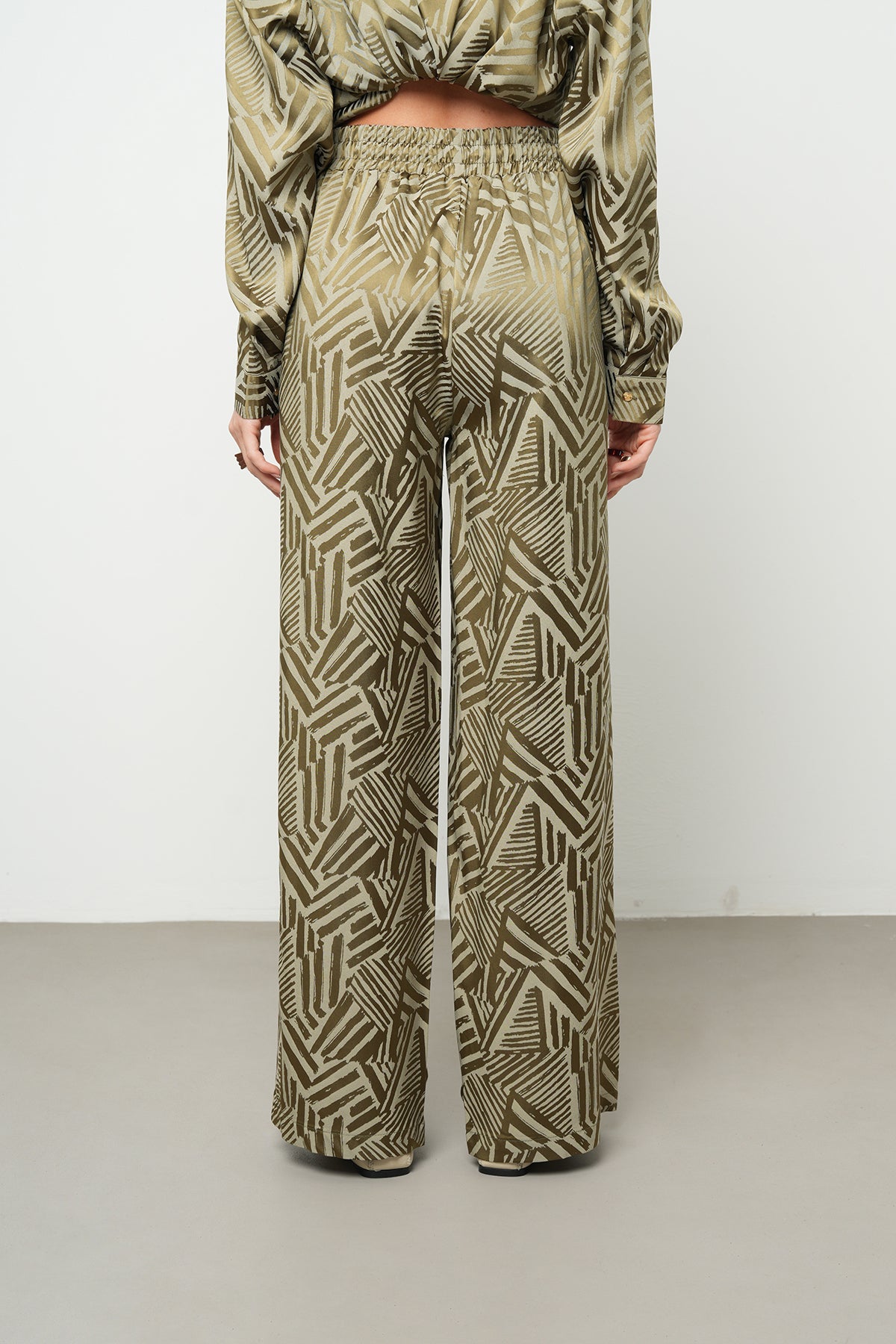 Orfeonegro Geometrik Desenli Saten Palazzo Pantolon