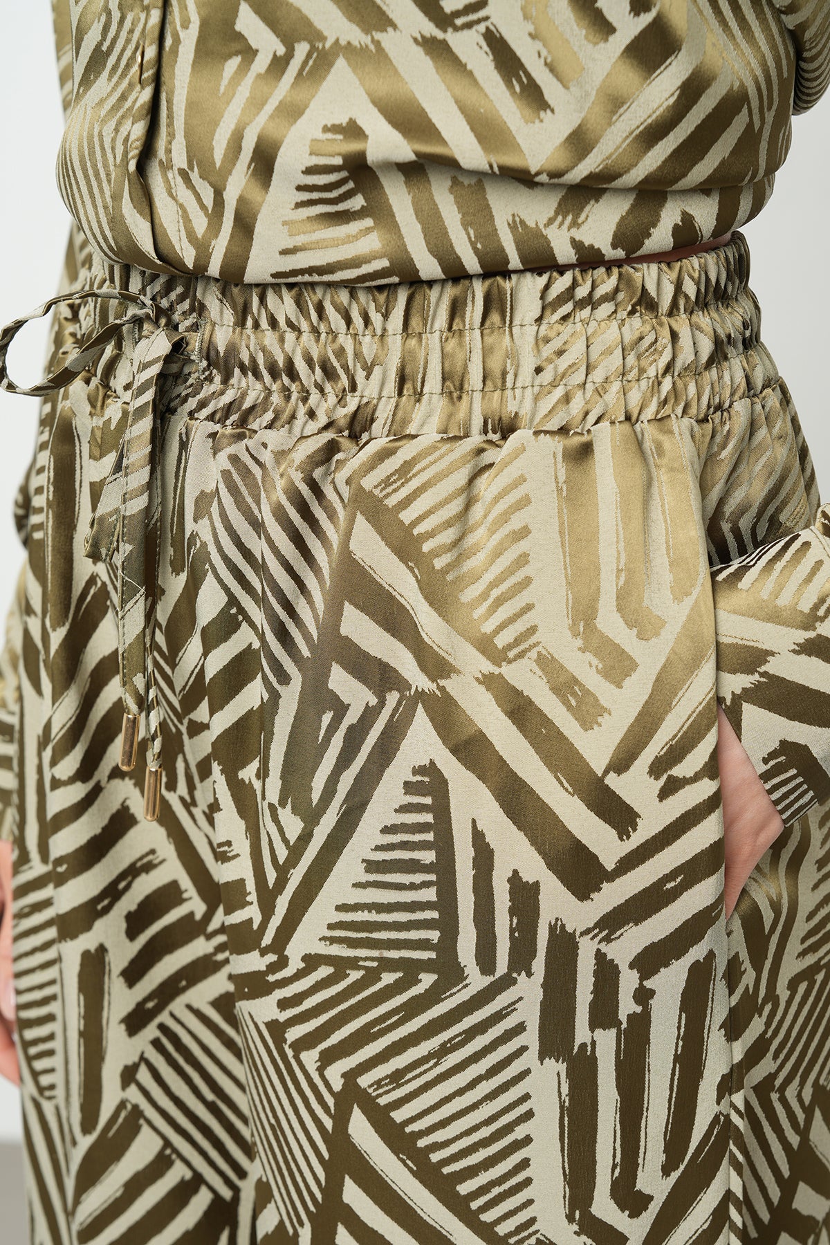 Orfeonegro Geometrik Desenli Saten Palazzo Pantolon