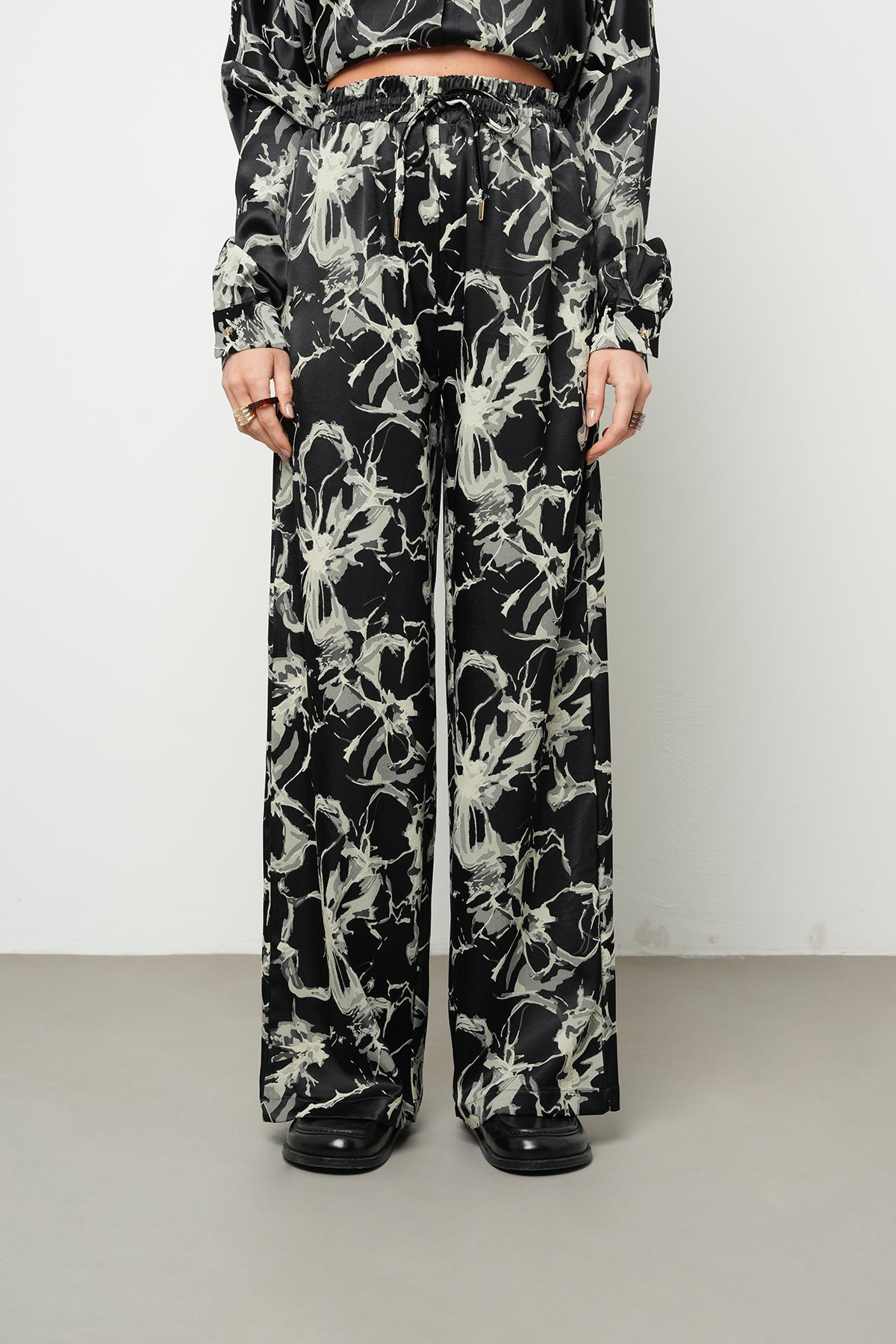 Orfeonegro Siyah Desenli Palazzo Pantolon