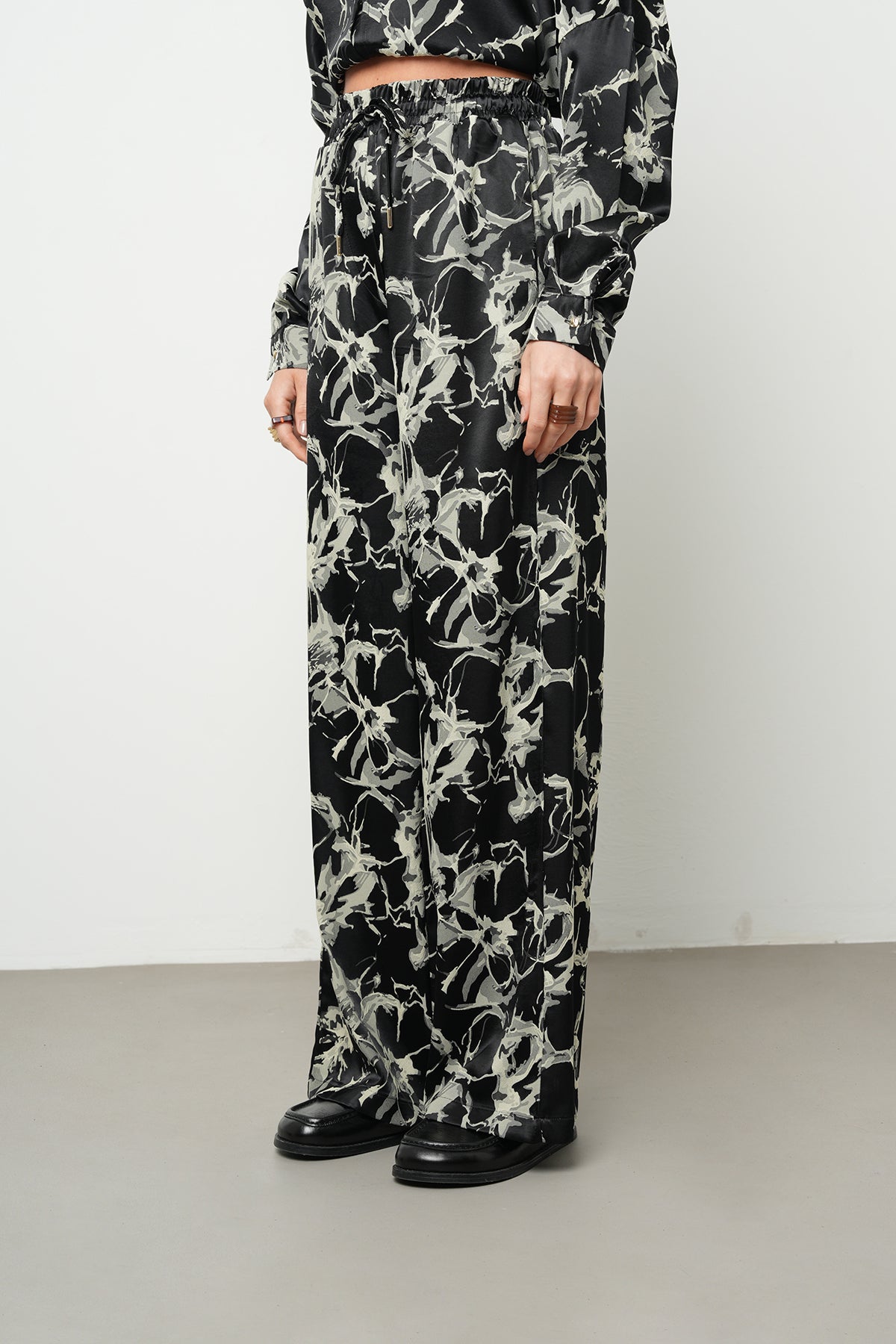 Orfeonegro Siyah Desenli Palazzo Pantolon