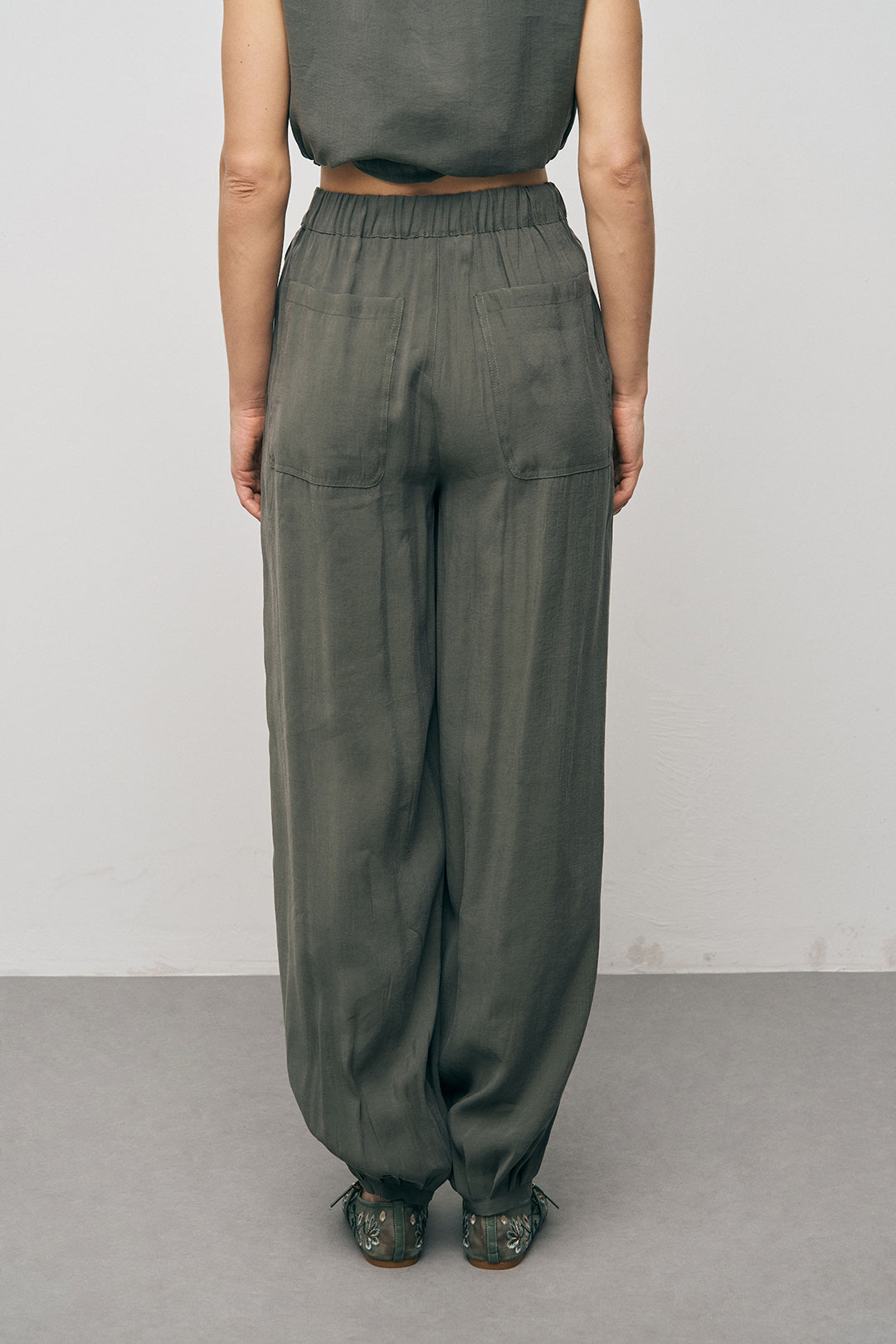 Orfeonegro Paçası Lastikli Haki Palazzo Pantolon