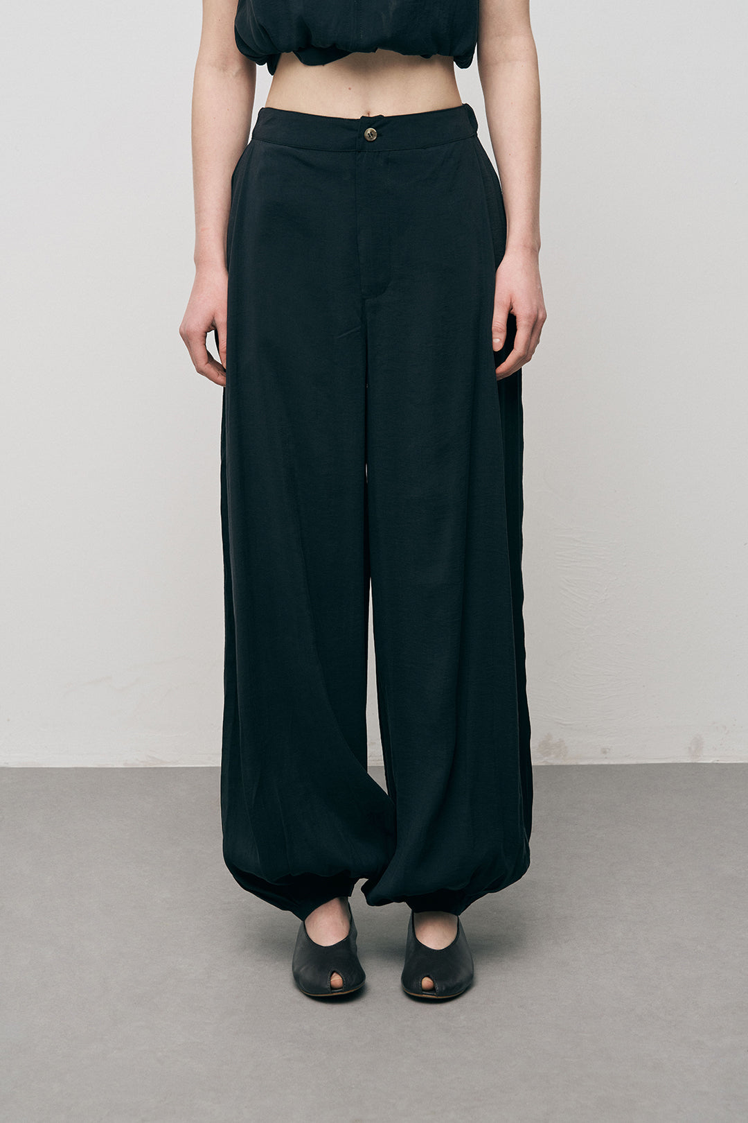 Orfeonegro Paçası Lastikli Siyah Palazzo Pantolon